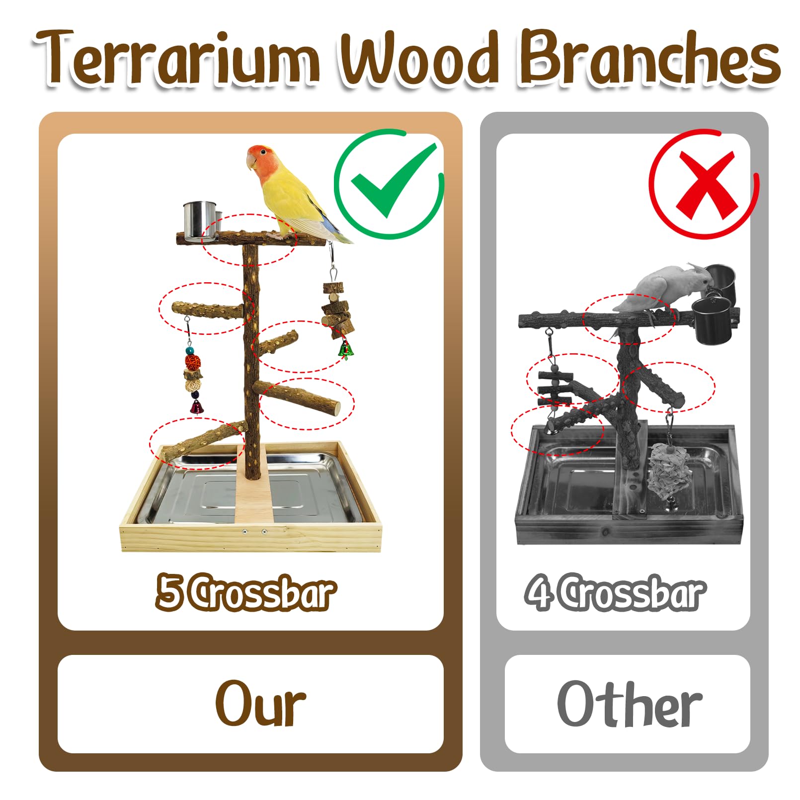 Tfwadmx Bird Perch Natural Wood Stand Parakeet Playground Toy Parrot Play Stand Platform Bird Cage Branch Perch Accessories For Canaries Cockatiels Conure Lovebirds