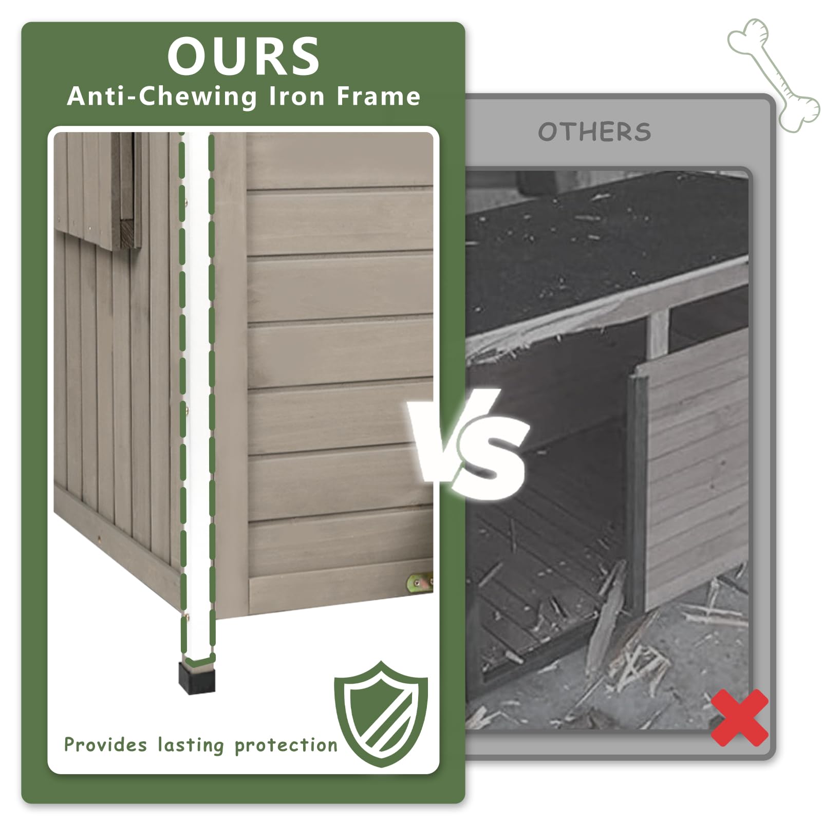 Dog House Outdoor Wooden Dog Kennel Outdoor Weatherproof Chew-Proof Iron Frame, Removable Floor And Adjustable Window For Small