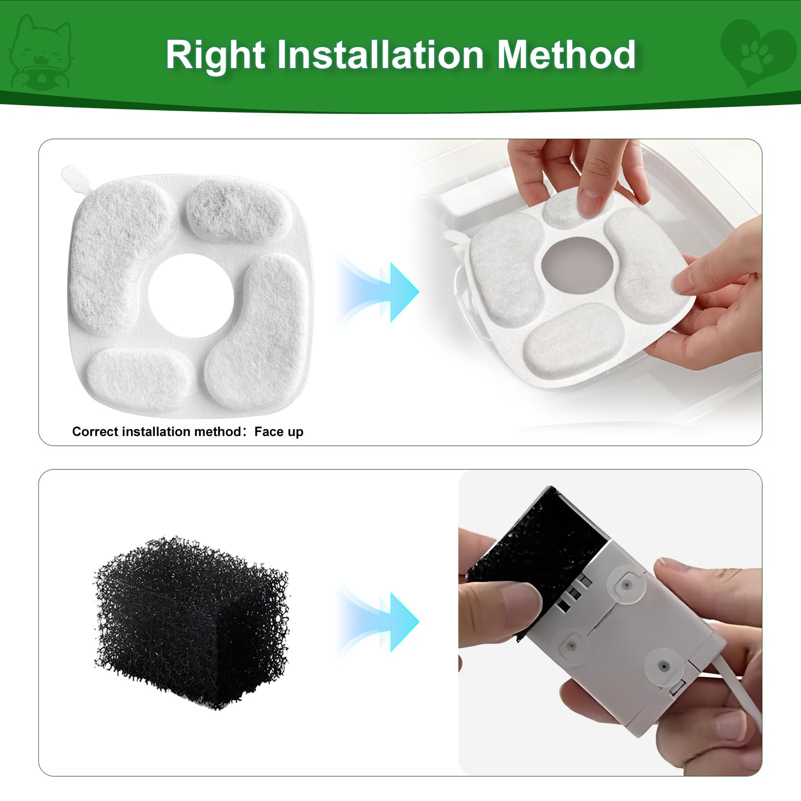 24 Pcs Cat Water Fountain Filter,12 Pack Filters & 12 Pack Pre-Filter Sponges, Compatible With 95Oz/2.8L Pet Fountain