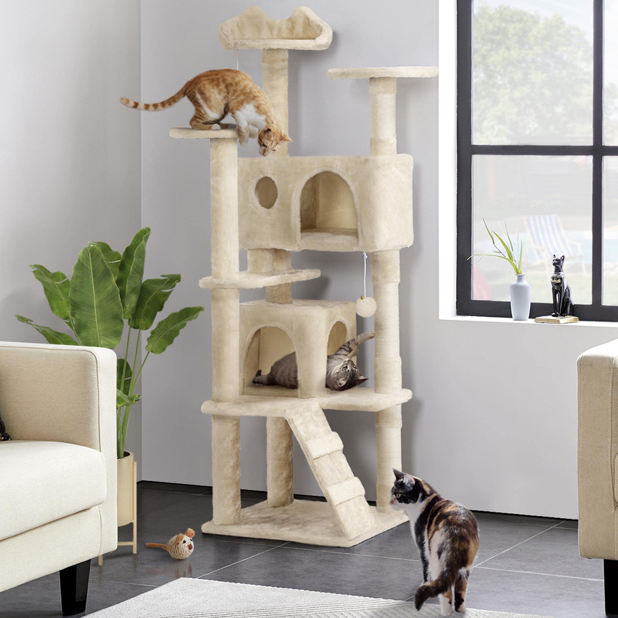 Yaheetech 62In Cat Tree Cat Tower For Indoor Cats, Cat Furniture W/Double Condo, Scratching Posts, Multiple Platforms And Balls