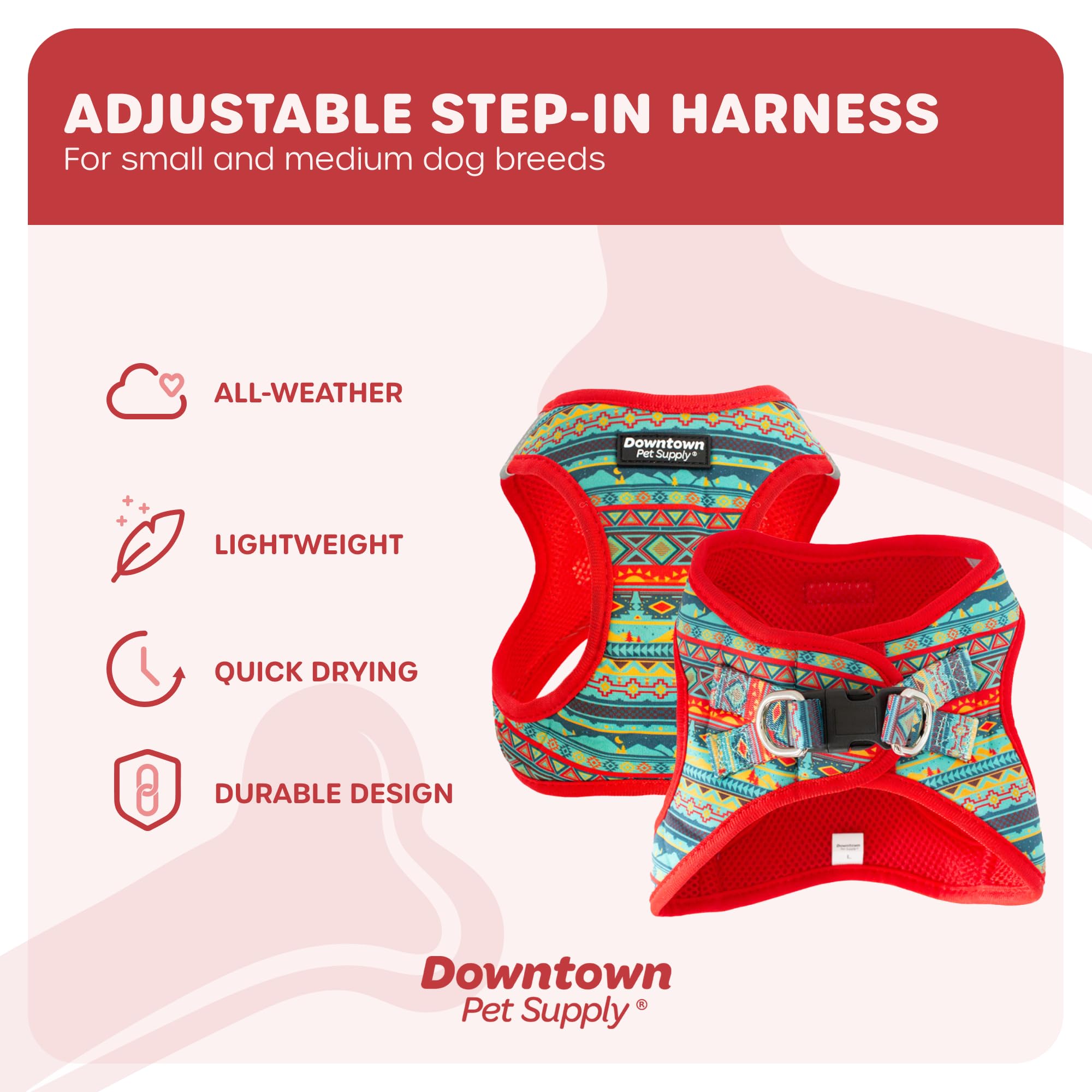 Downtown Pet Supply Step-in Dog Harness, No Pull, Adjustable Padded Mesh, X-Large, Tribal
