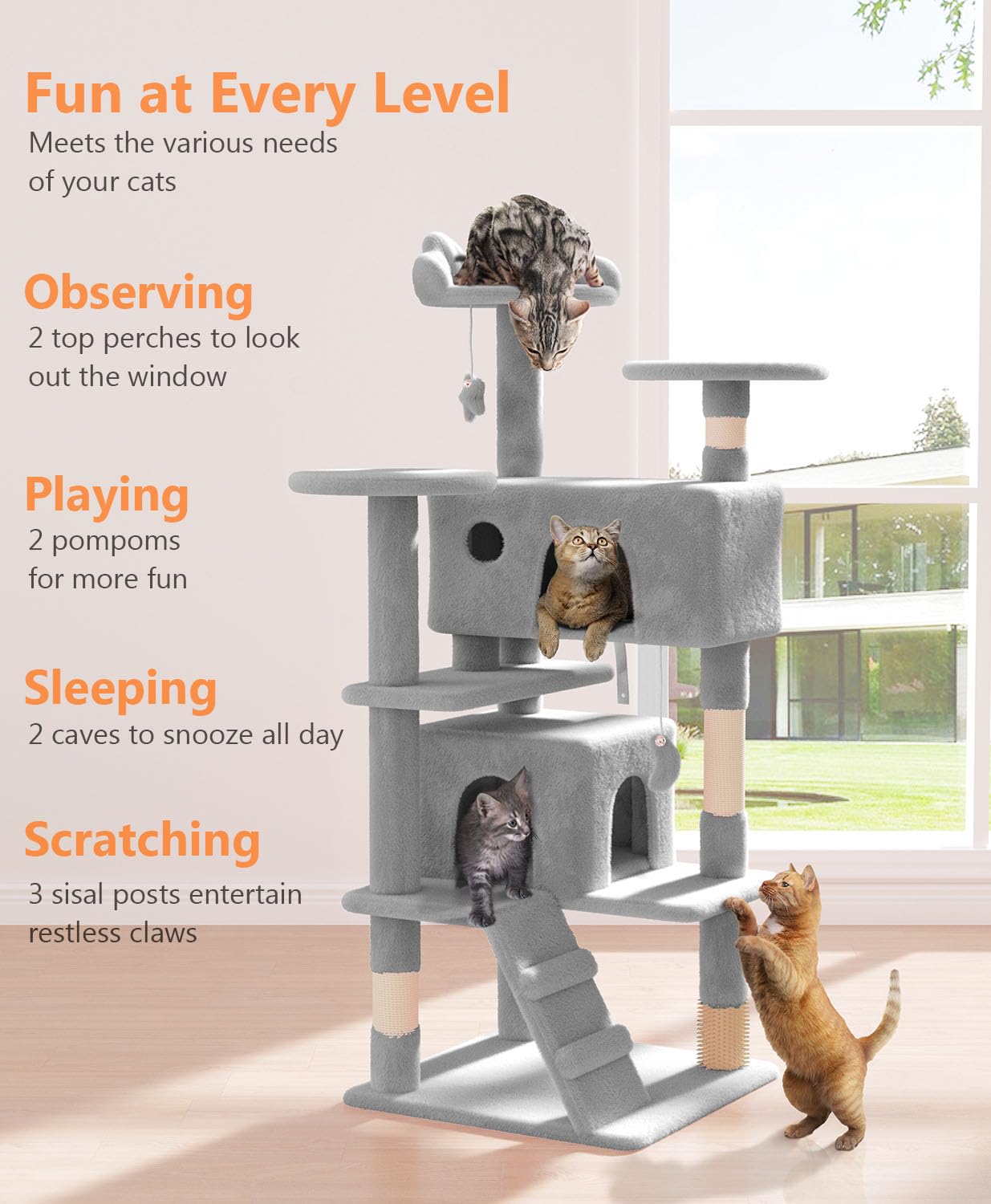 Os Motor 54'' Cat Tree Tower For Indoor Cats Large Adult,Cute/Tall Modern Cat Tree For Big Cats 20 Lbs, Plush Multi-Level Cat Co