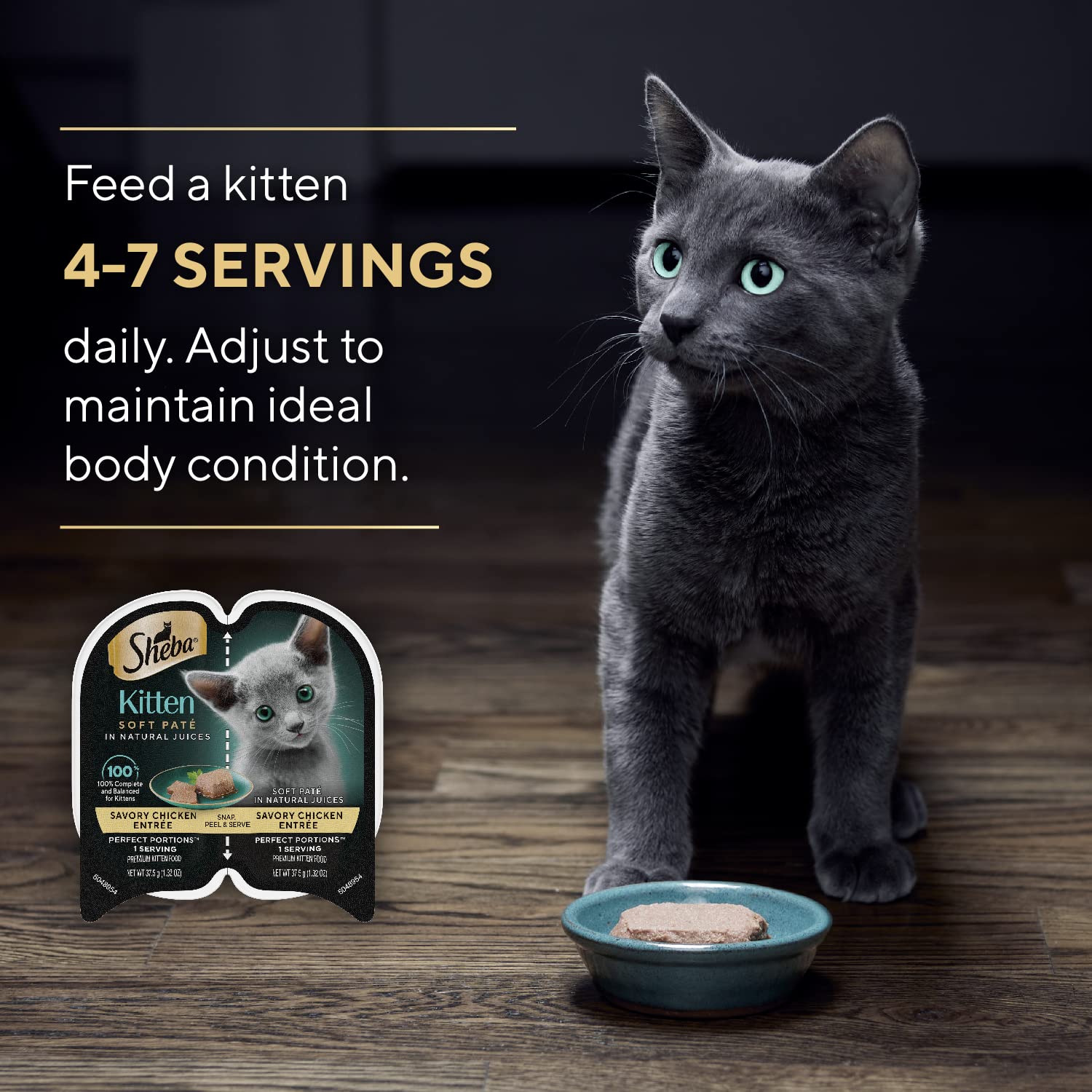 Sheba Perfect Portions Kitten Wet Cat Food Pate Chicken Entree, 2.6 oz. Twin-Pack Trays (24 Count, 48 Servings)