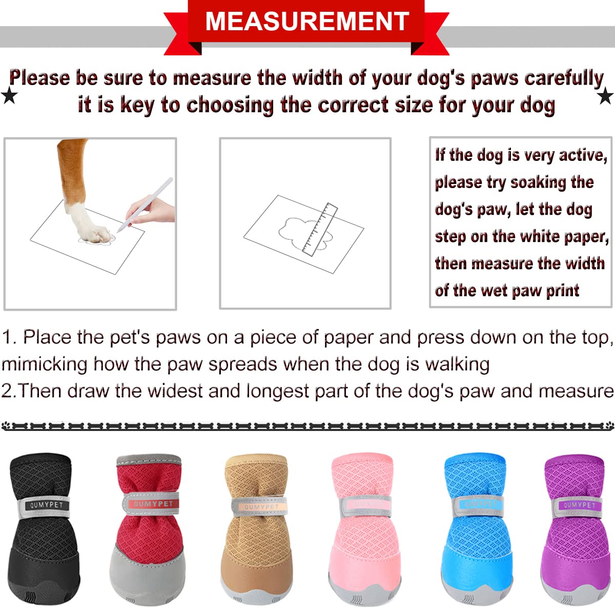 Qumy 2Pcs Small Dog Shoes For Hot Pavement Summer Puppy Dog Booties With Reflective Strip Soft Comfortable Anti-Slip Rubber Sole Red Size 4