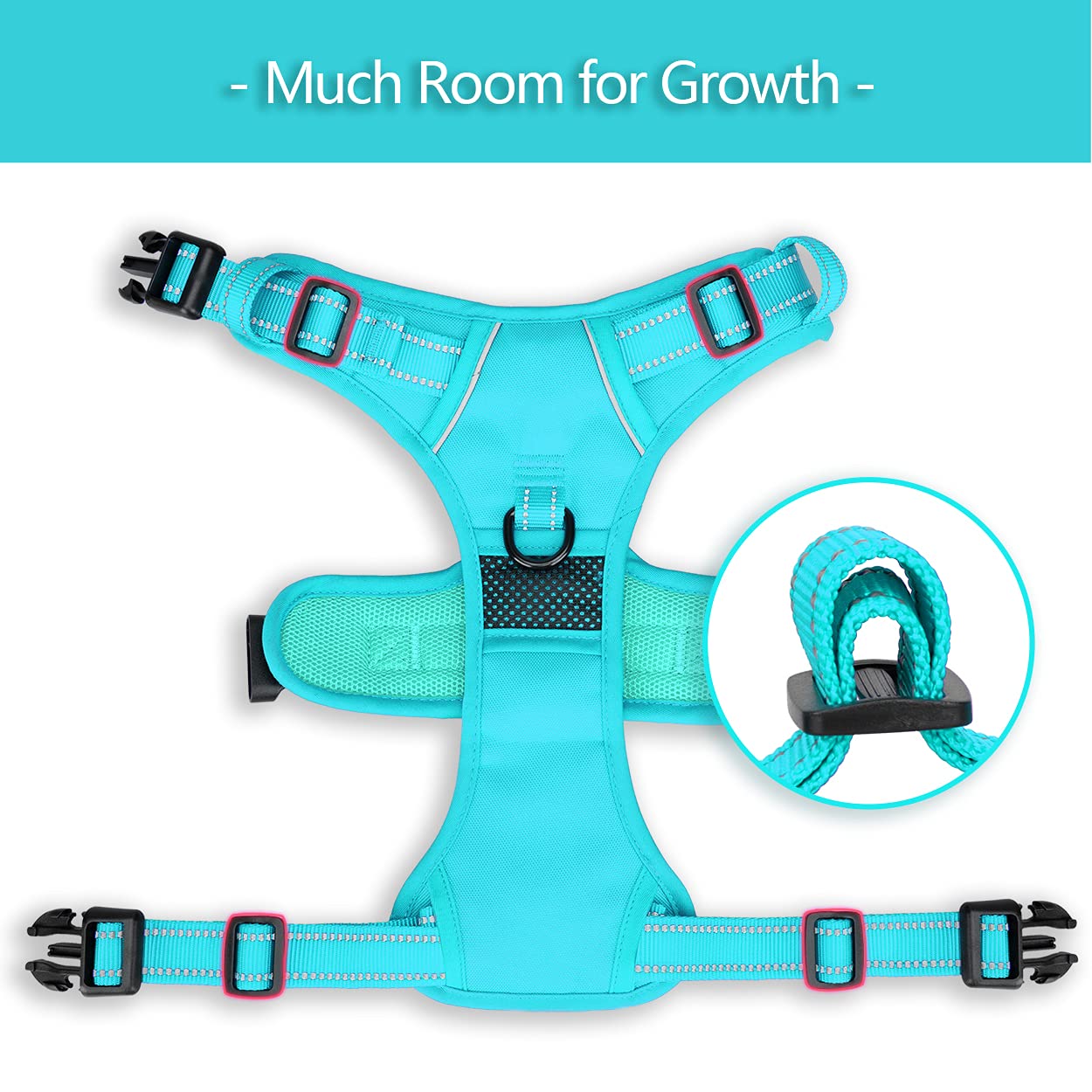 Poypet No Pull Dog Harness, No Choke Reflective Dog Vest, Adjustable Pet Harnesses With Easy Control Padded Handle For Small Medium Large Dogs(Mint Blue Matching Trim,Xl)