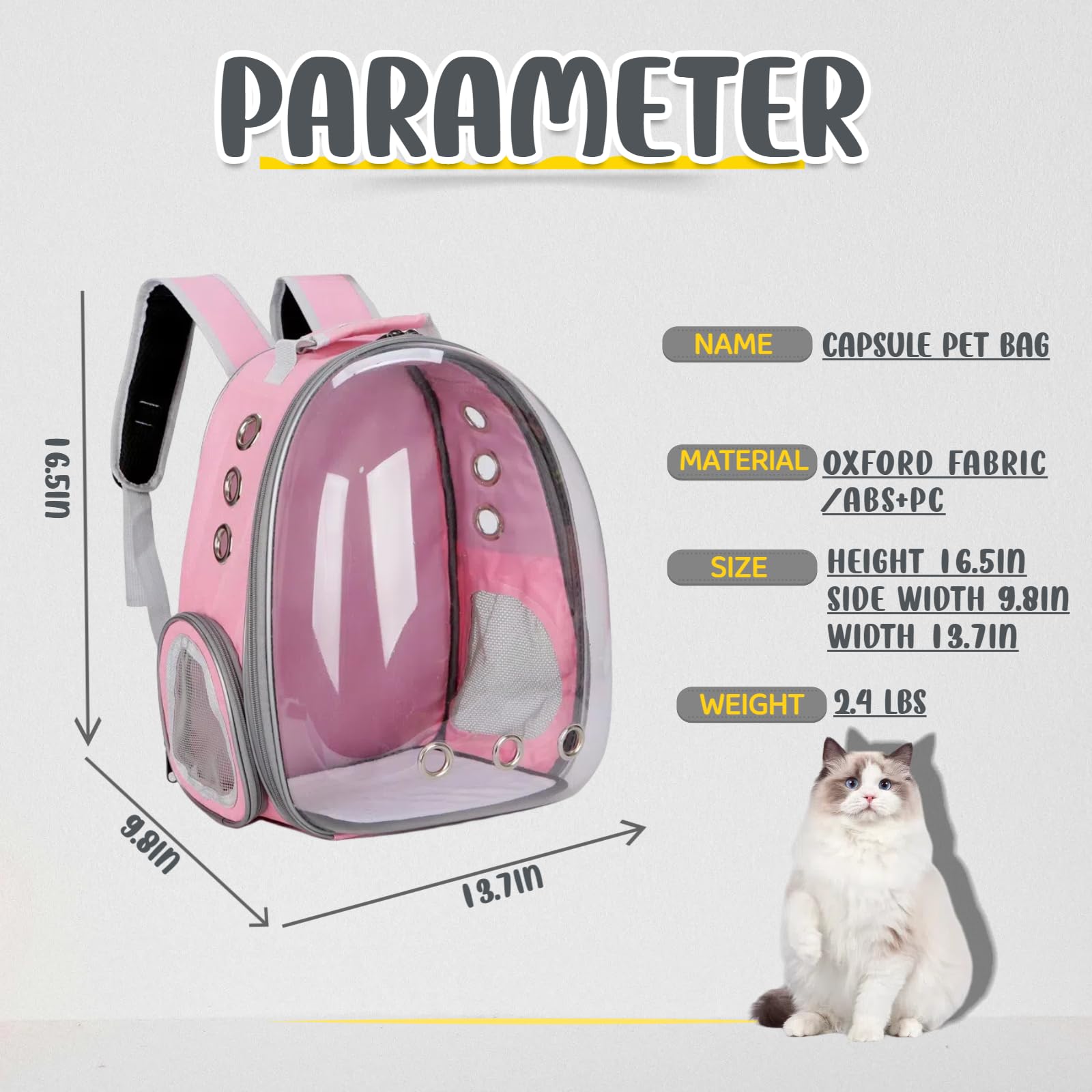 Cat Backpack Bubble, Cats And Dogs Pet Carrier Hard, Suitable For Cats Traveling Cat Bag Carrier, Transparent Outdoor Waterproof