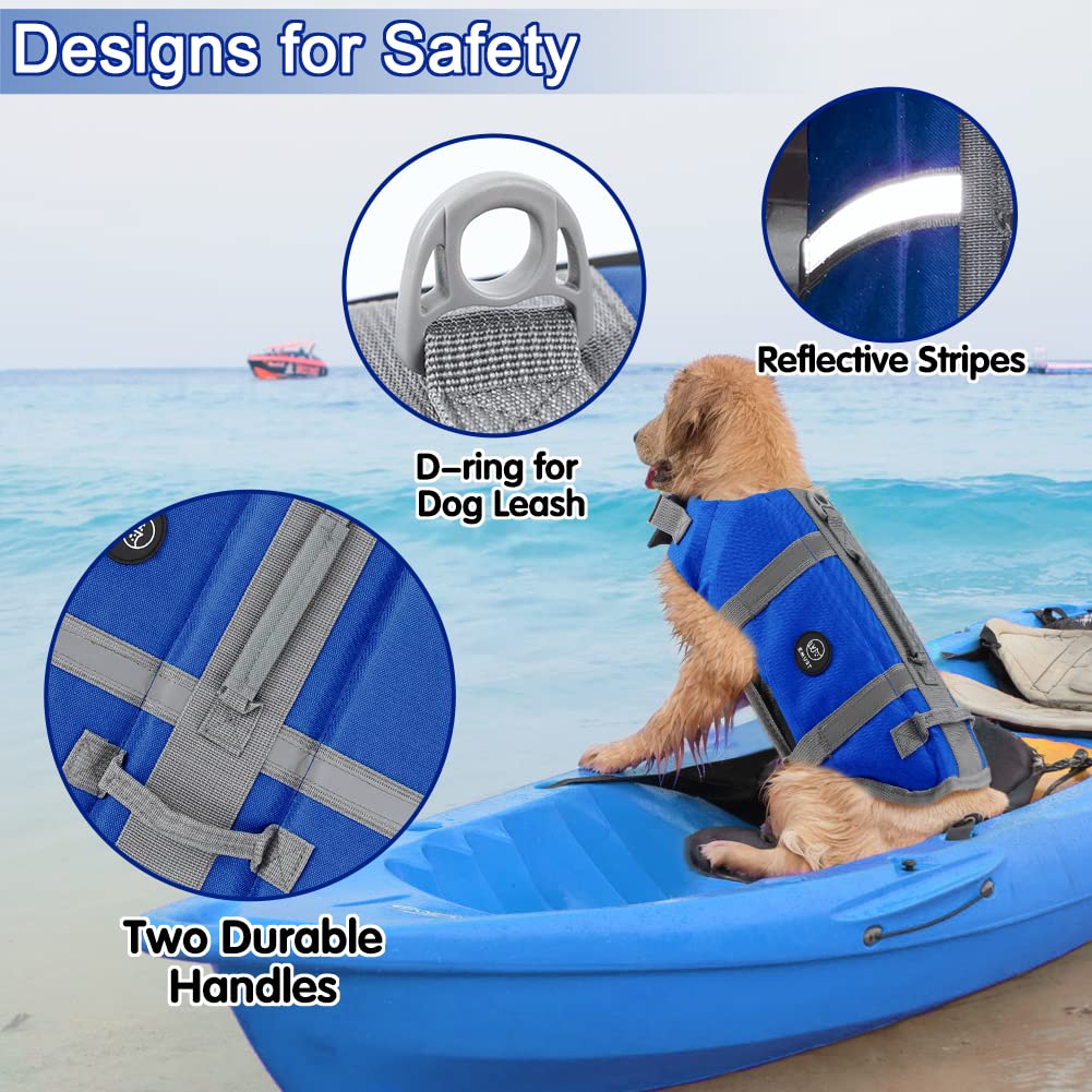Emust Dog Life Vests, Adjustable Pet Life Jacket With Rescue Handle, Dog Flotation Vest For Small/Medium/Large Dogs, Xs, Royal B