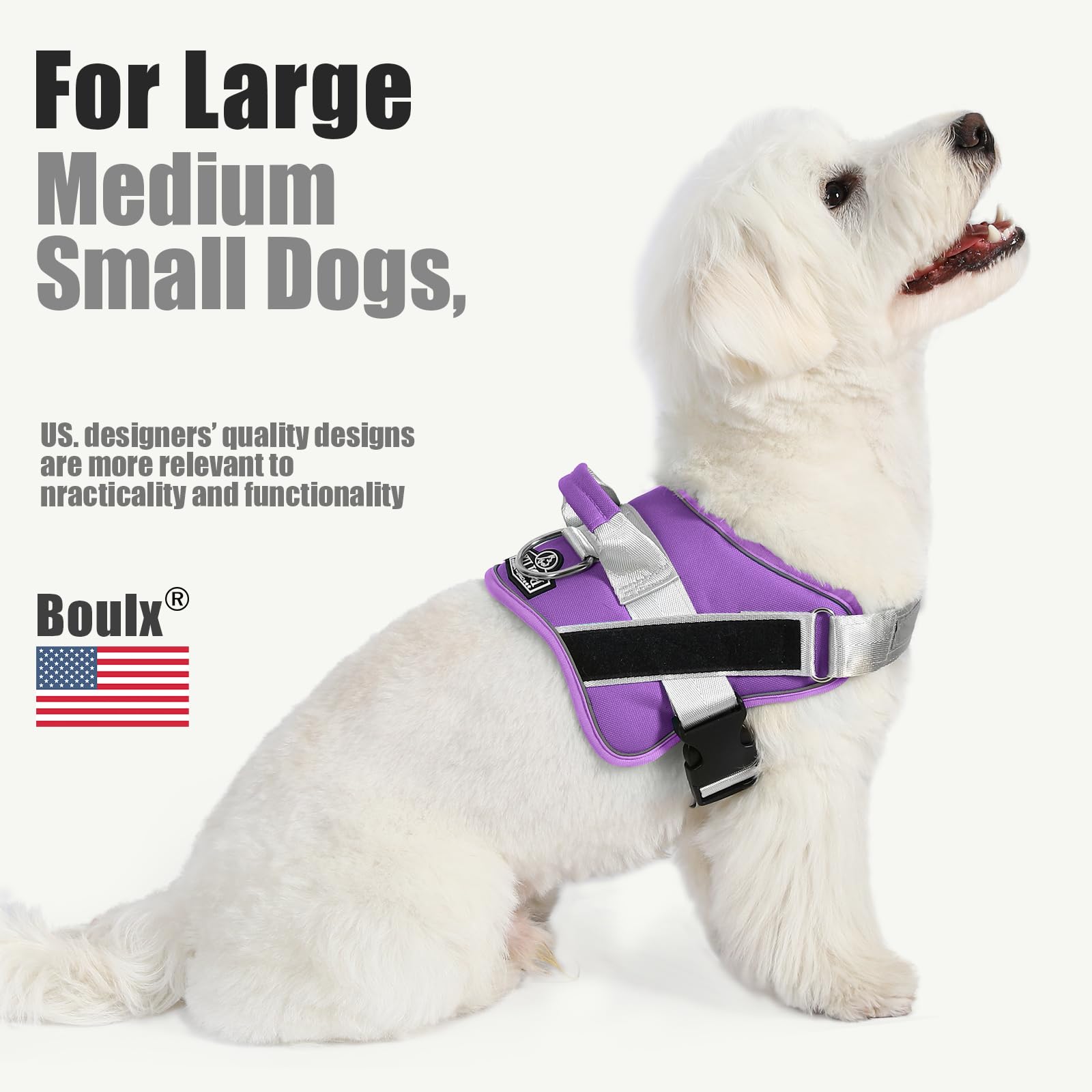 Bolux Dog Harness, No-Pull Reflective Dog Vest, Breathable Adjustable Pet Harness With Handle For Outdoor Walking - No More Pulling, Tugging Or Choking (Lavender, X-Small (Pack Of 1))