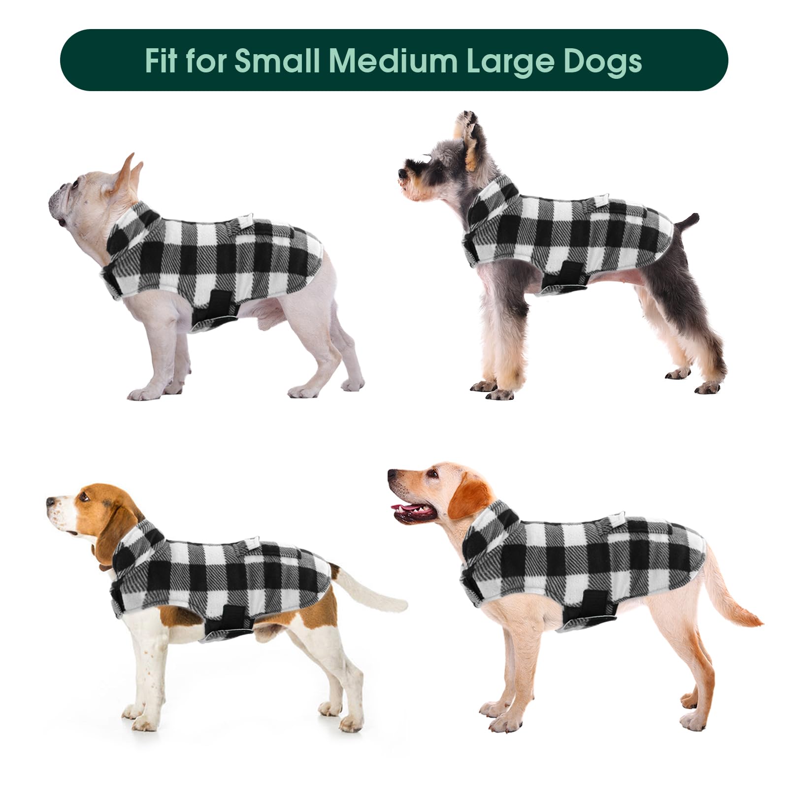 Kuoser Cozy Dog Winter Coat, Windproof Dog Jacket British Style Plaid Cold Weather Dog Coat Reversible Warm Dog Vest For Small Medium Large Dogs White Xs