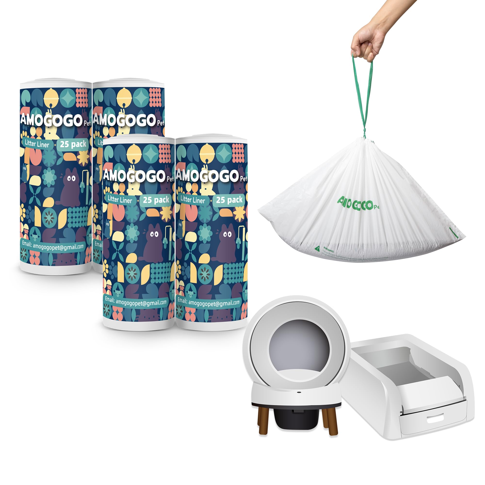 Amogogopet 100 Pack Waste Bin Liners, Compatible With Scoopfree Clumping & Smartspin Automatic Litter Box, Large Capacity Litter