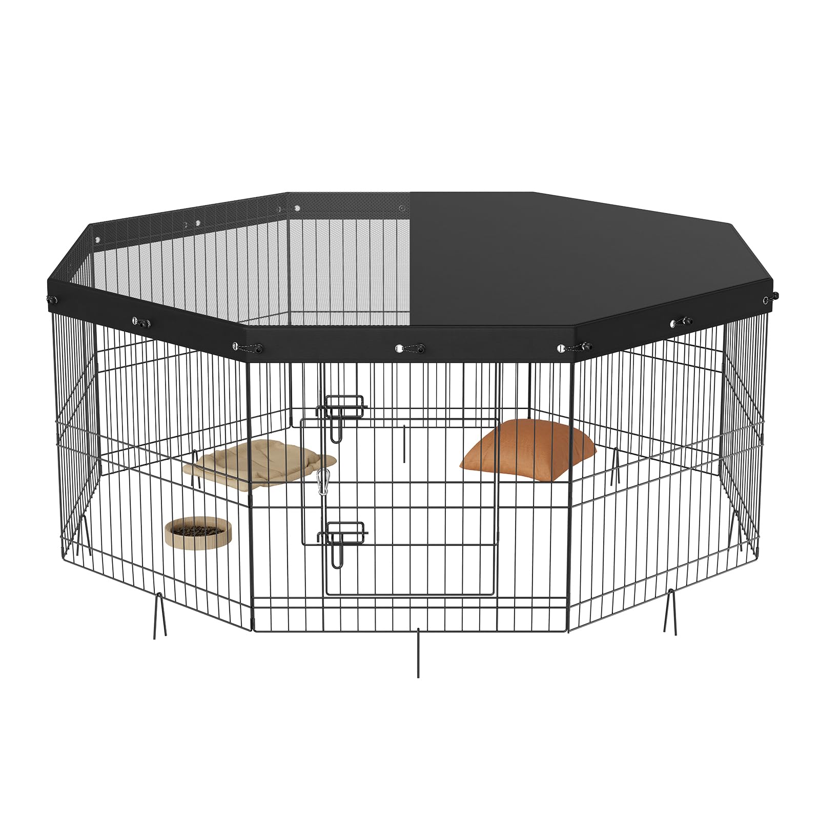 VEVOR Dog Playpen, 8 Panels Foldable Metal Dog Exercise Pen with Top Cover, 24 H Pet Fence Puppy Crate Kennel with Ground Stakes