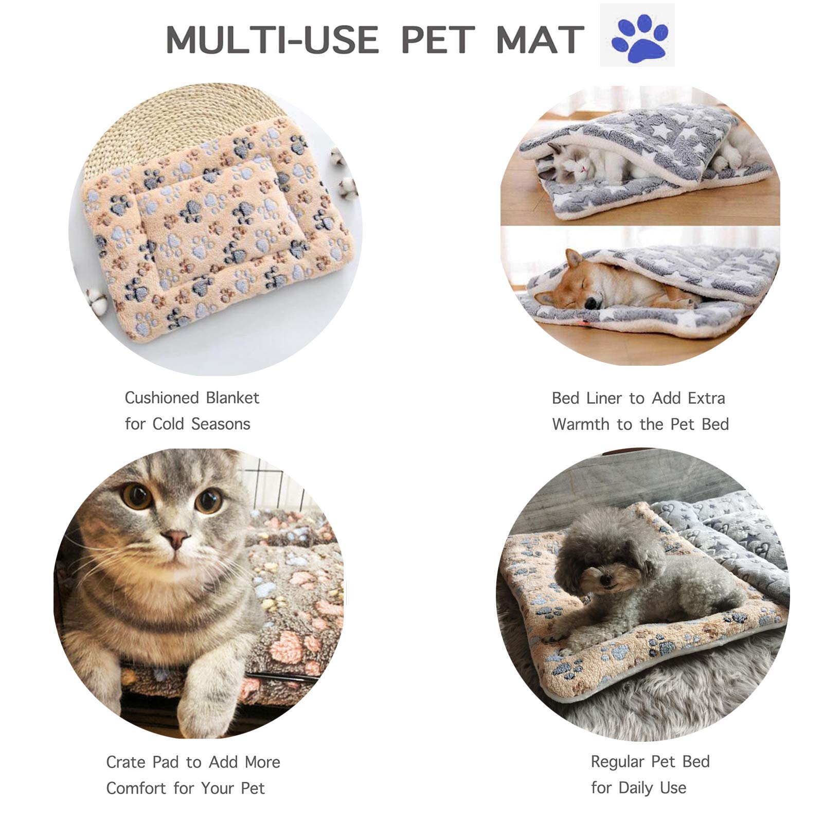 2 Pcs Pet Bed Mats. Ultra Soft Pet (Dog/Cat) Bed With Cute Prints. Reversible Faux Lambswool Kennel Pad For Medium Small Dogs And Cats. Machine Washable Pet Bed.