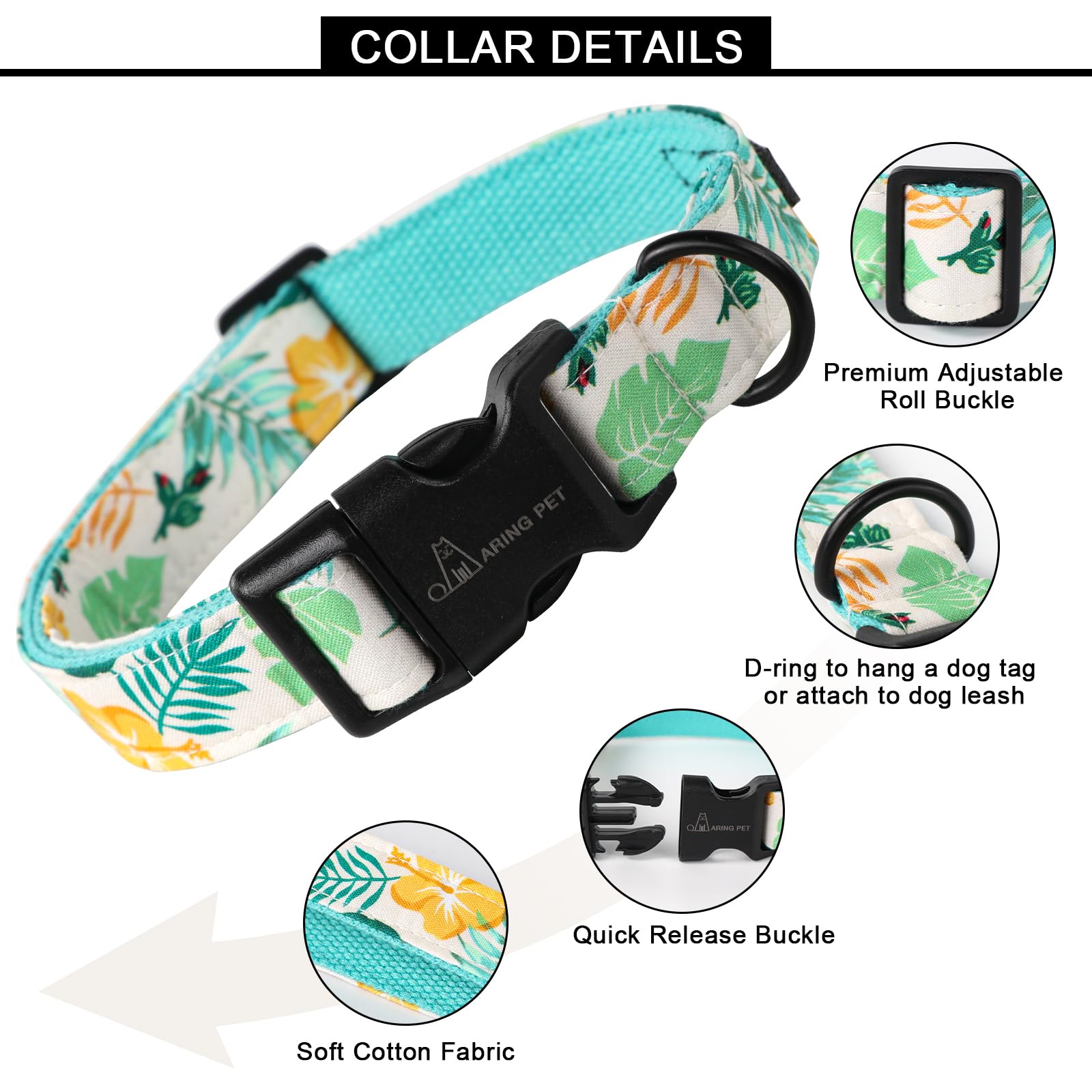Aring Pet Summer Dog Collar-Lightweight Dog Collar For Small Dogs, Adjustable Comfortable Cotton Dog Collars For Small Medium Large Dogs, Small