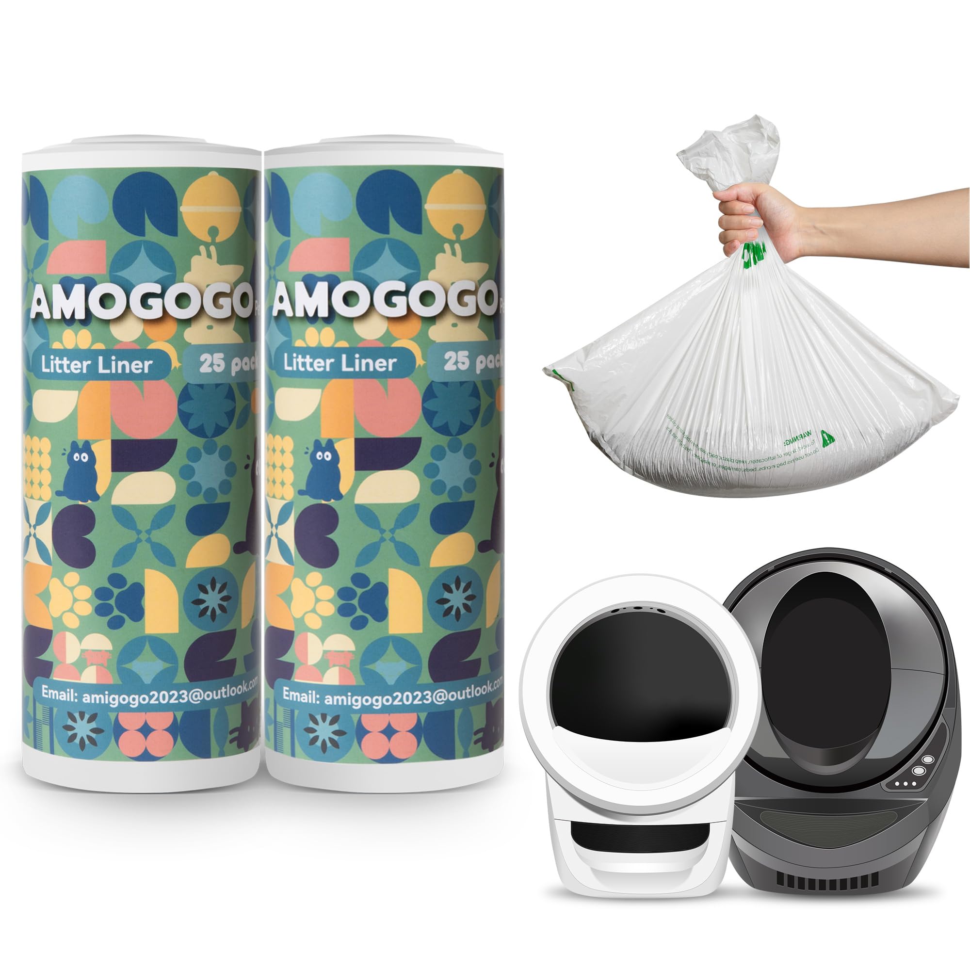 Amogogopet 50 Pcs Waste Bags, Compatible With Litter Robot 4 & 3, Heavy Duty Cat Litter Trash Bags, Waterproof, White Replacemen