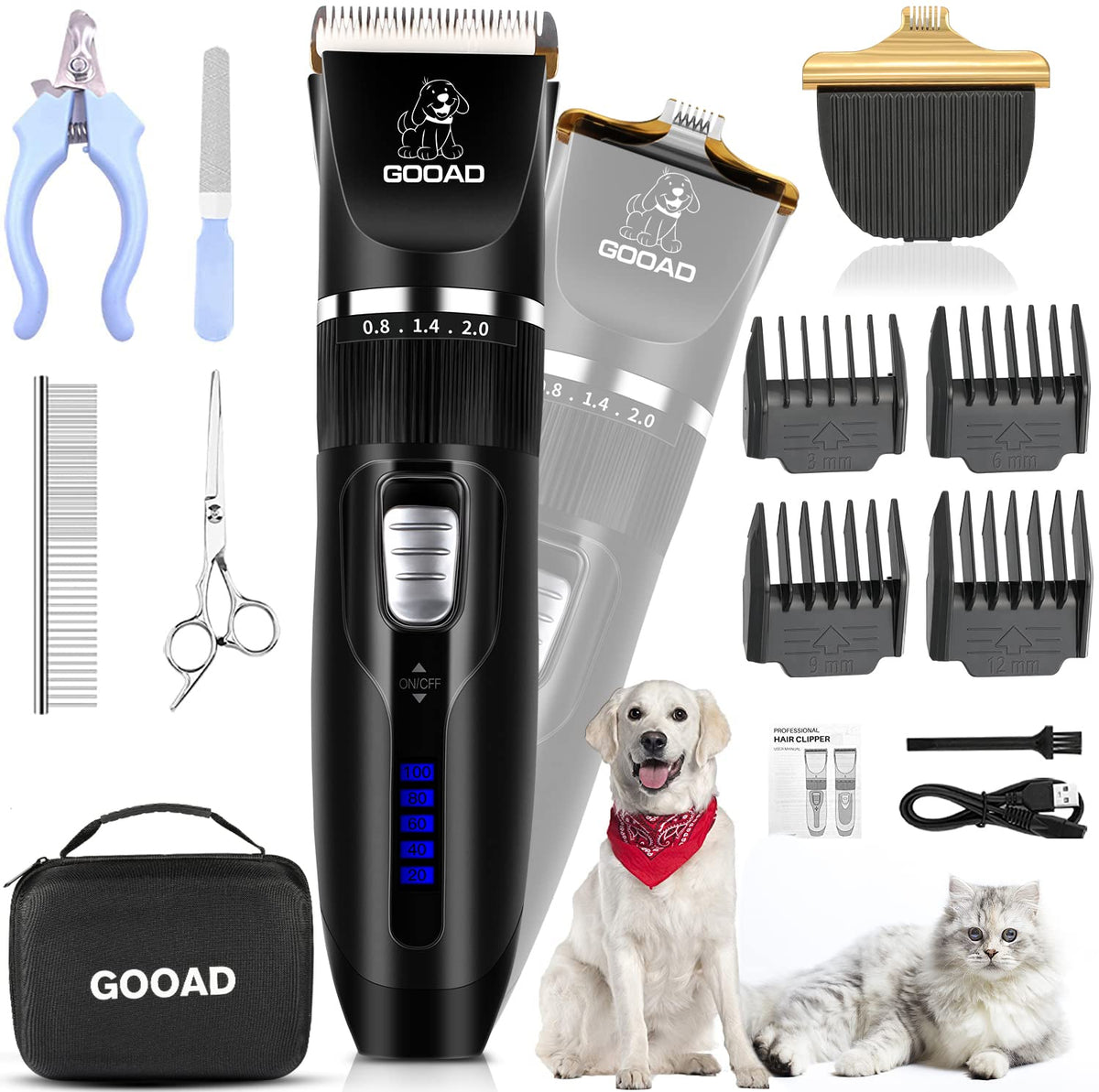 Dog Clippers, Professional Dog Grooming Kit, Cordless Dog Grooming Clippers For Thick Coats, Dog Hair Trimmer, Low Noise Dog Shaver Clippers, Quiet Pet Hair Clippers Tools For Dogs Cats(Black)