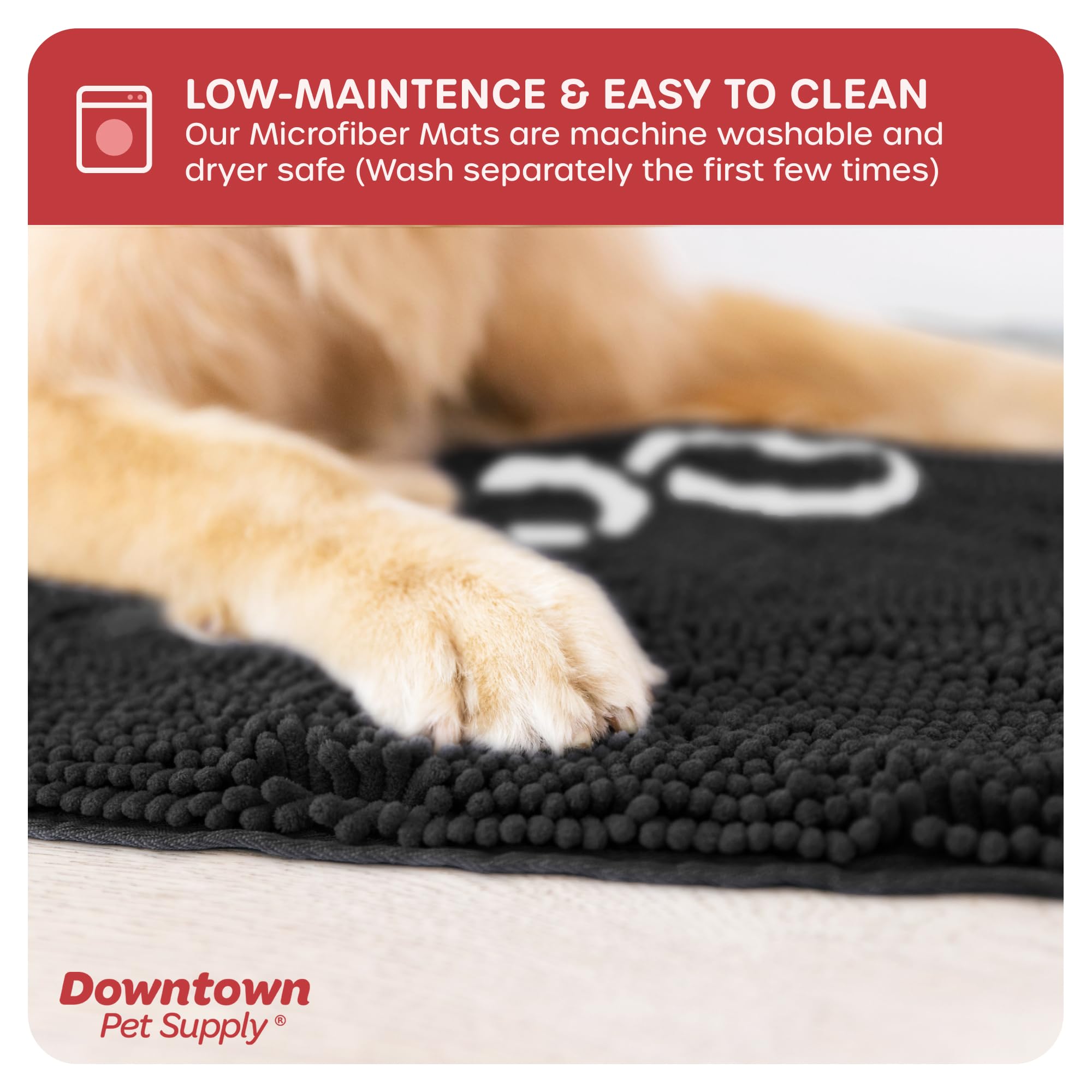 My Doggy Place Microfiber Dog Mat for Muddy Paws, 36 x 26 Charcoal with Paw Print - Absorbent and Quick-Drying Dog Paw Cleaning