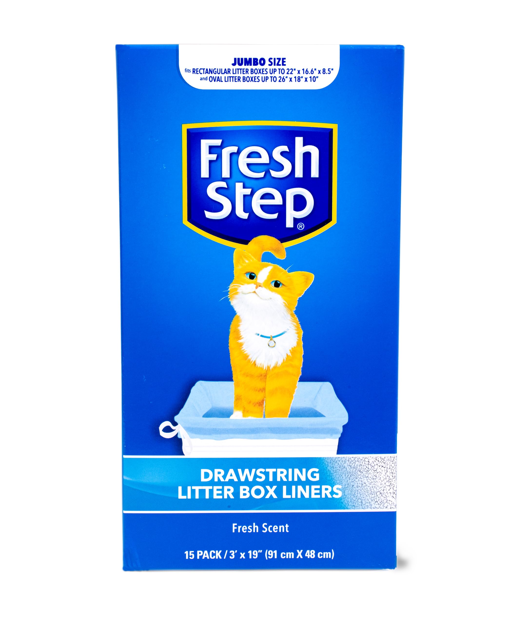 Fresh Step Drawstring Cat Litter Box Liners, Fresh Scent, Size Jumbo, 36' X 19' | Kitty Litter Bags - Cat Litter Liners For Rectangle Or Oval Large Litterboxes, 15 Count - 12 Pack