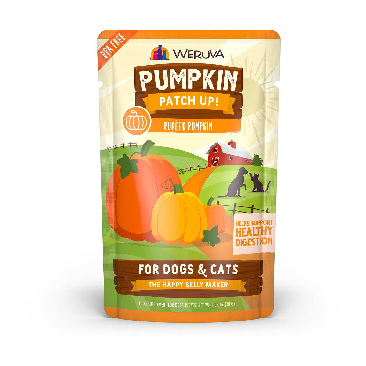 Weruva Pumpkin Patch Up! Pumpkin Puree Pet Food Supplement For Dogs & Cats, 1.05Oz Pouch (Pack Of 12)