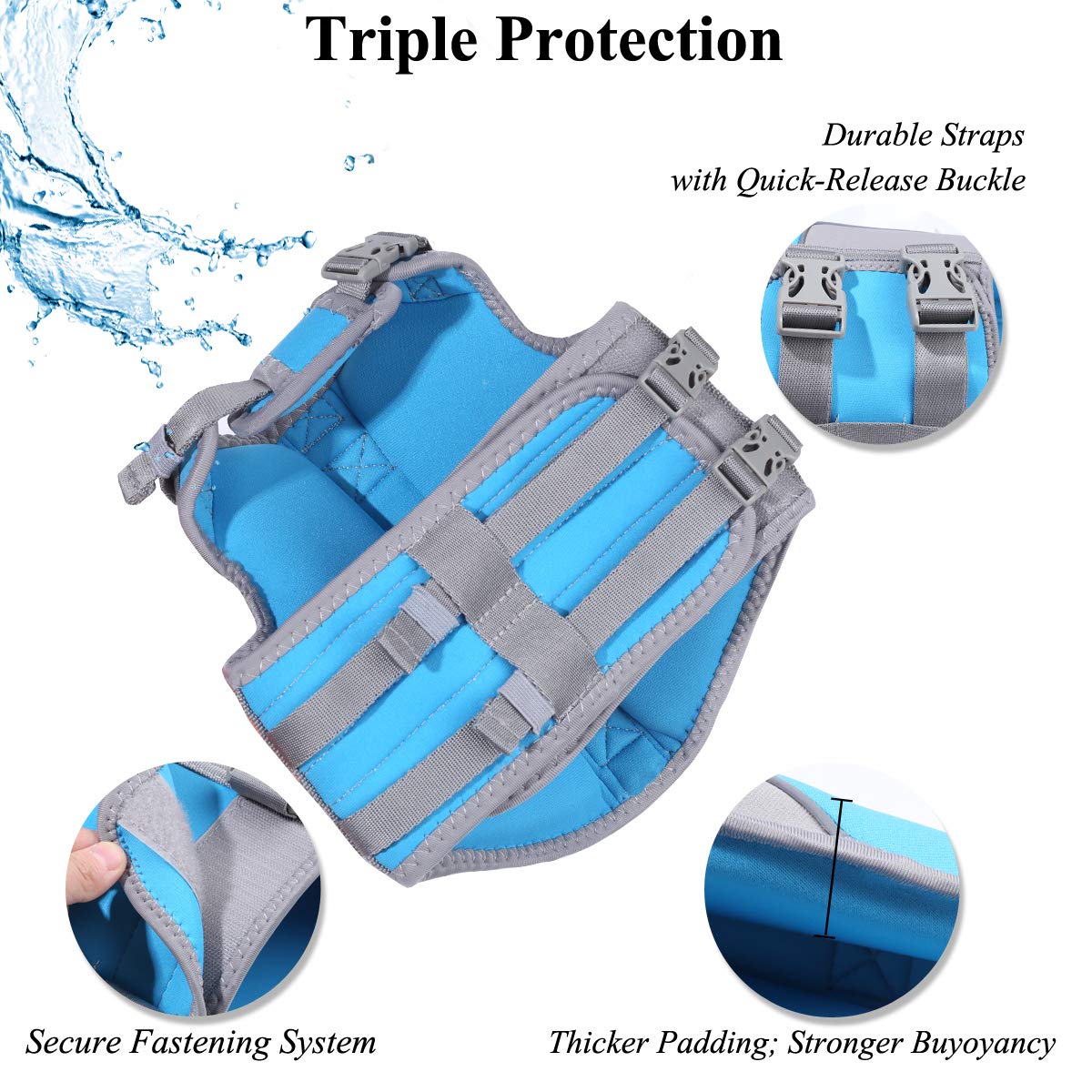 Vivaglory Neoprene Dog Life Jacket Dog Life Vest For Boating Hunting & Swimming, Lightweight With Leash Ring, S, Blue