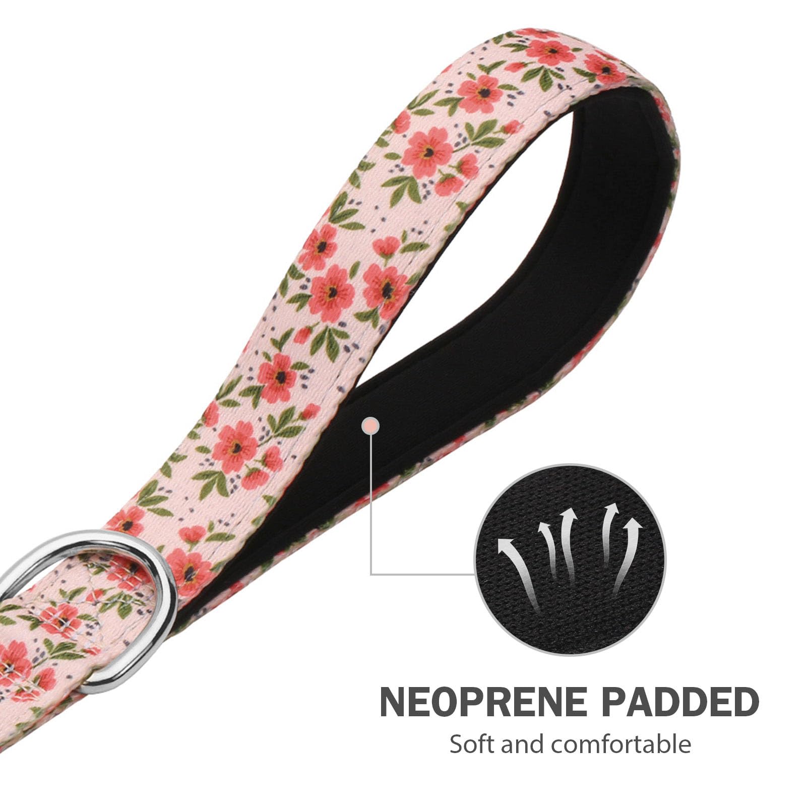 Hikiko Double Handle Dog Leash 6 Foot Cute Girl Padded Traffic Handles For Walking Training (Cream Natural Floral, 6Ft)