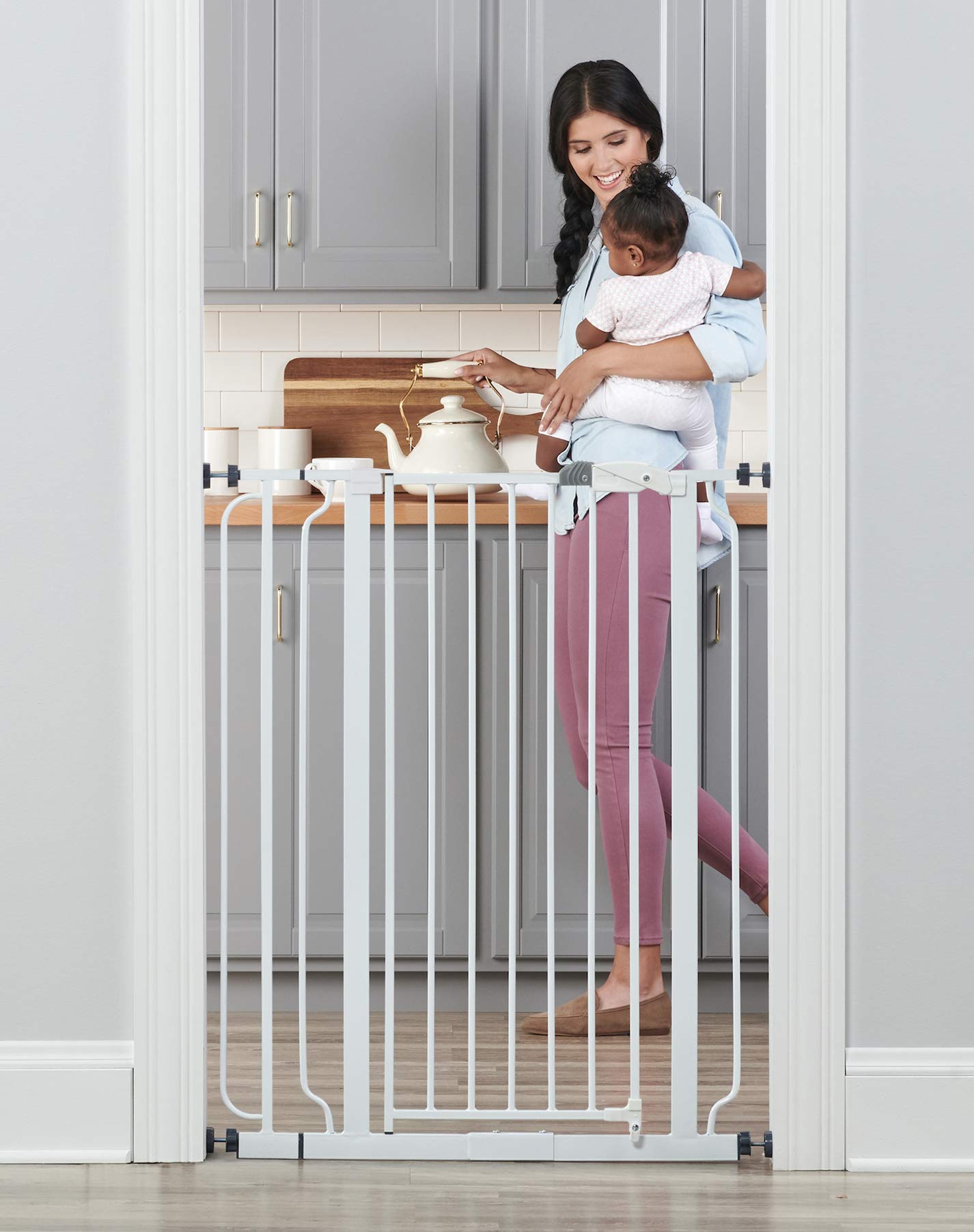 Regalo Easy Step Extra Tall Walk Thru Baby Gate, 29-36.5"W x 36"H, White, Includes Extension Kit and Pressure Mount Kit, Model 1166 H DS