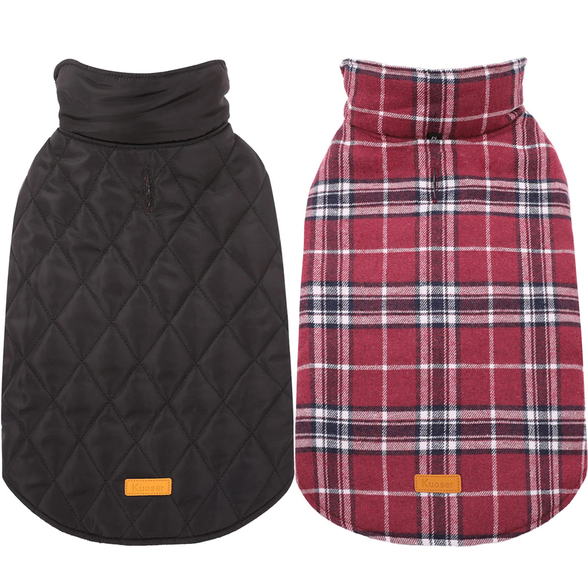 Kuoser Warm Dog Coat, Reversible Dog Jacket Waterproof Dog Winter Coat British Style Plaid Dog Clothes Pet Dog Cold Weather Coat