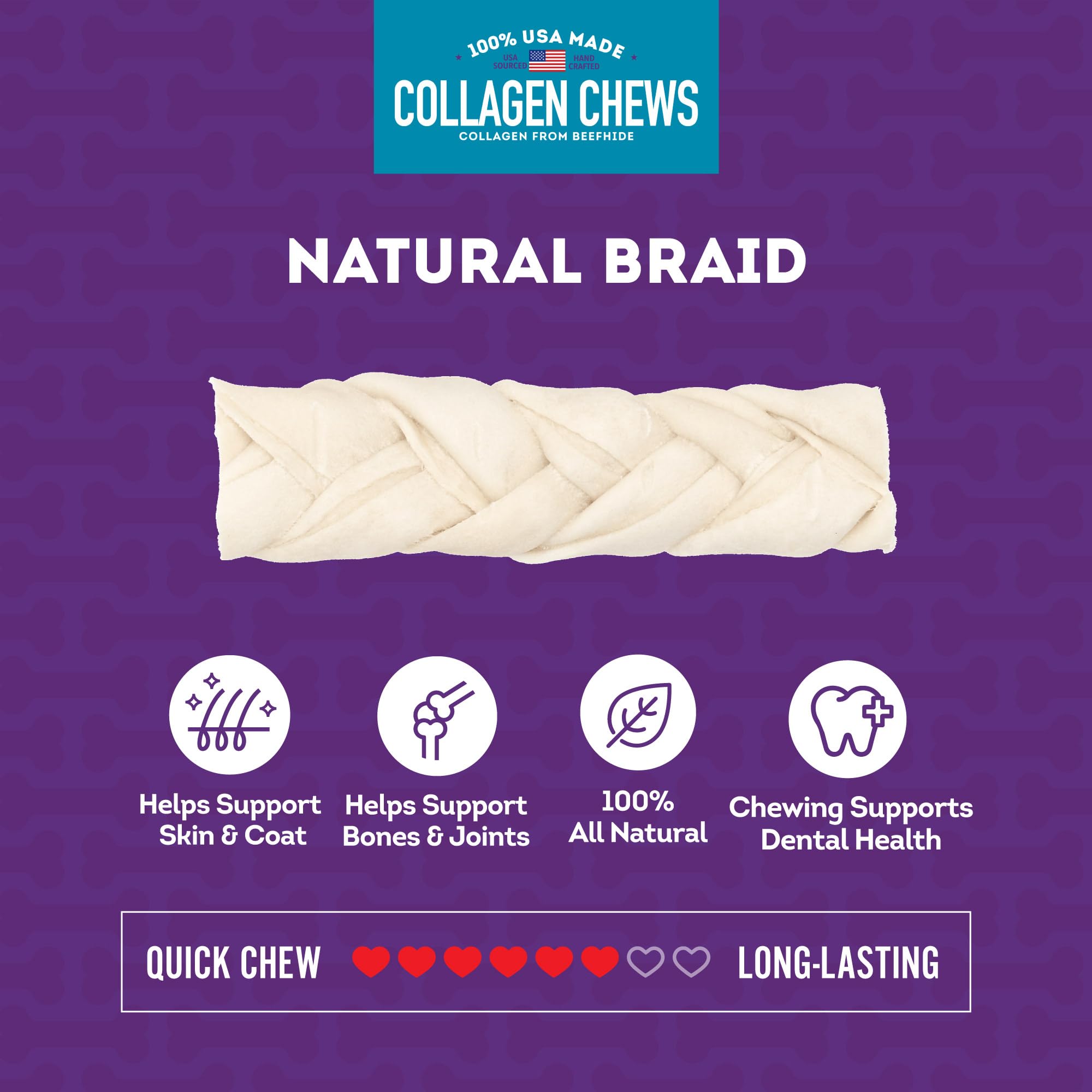Treatly Collagen Braids Dog Chew Treats - Natural Flavor, 10oz Pack