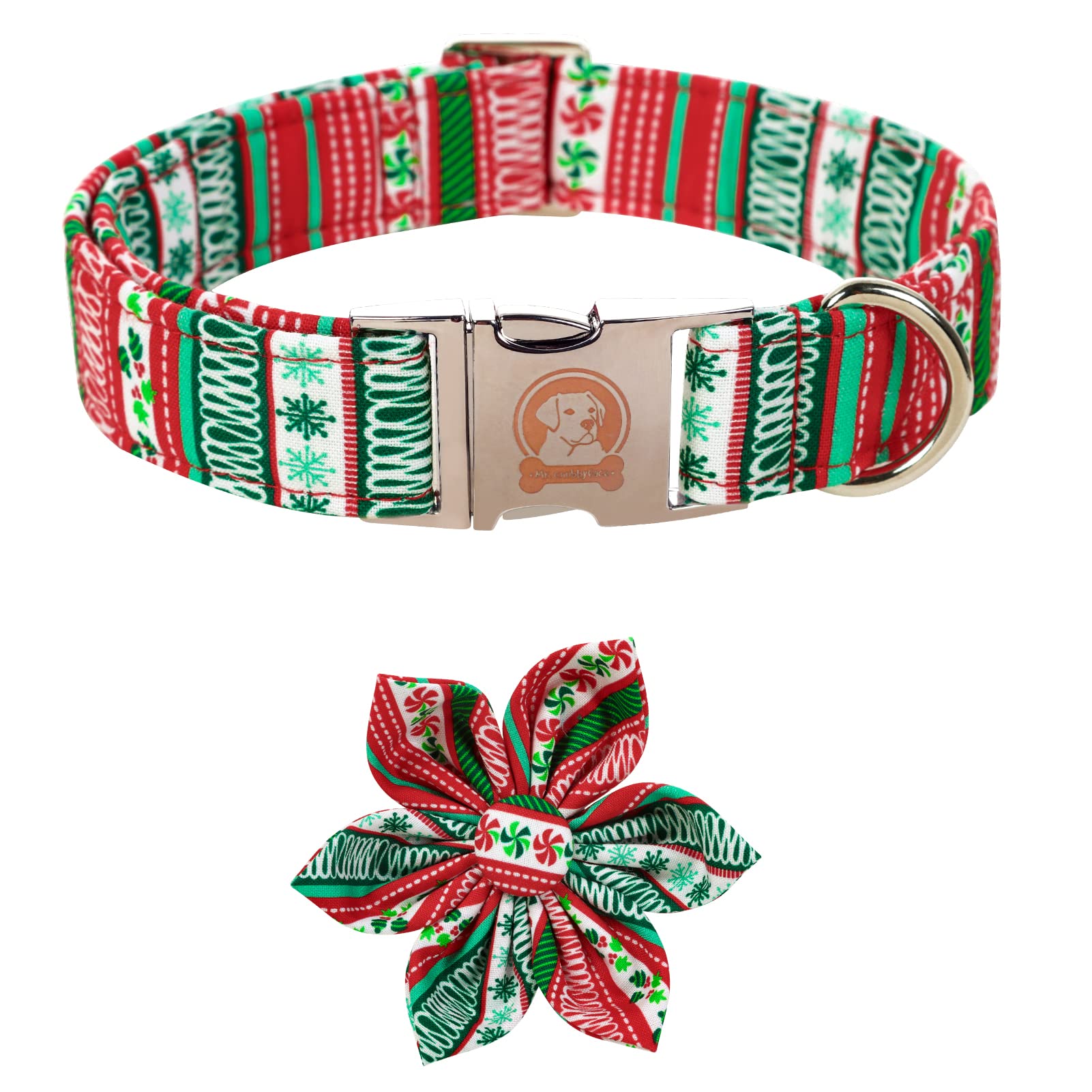 Mr. Chubbyface Christmas Plaid Flower Dog Collar For Boy Girl Dogs Adjustable Red Green Dog Collar With Flower For Small Medium 