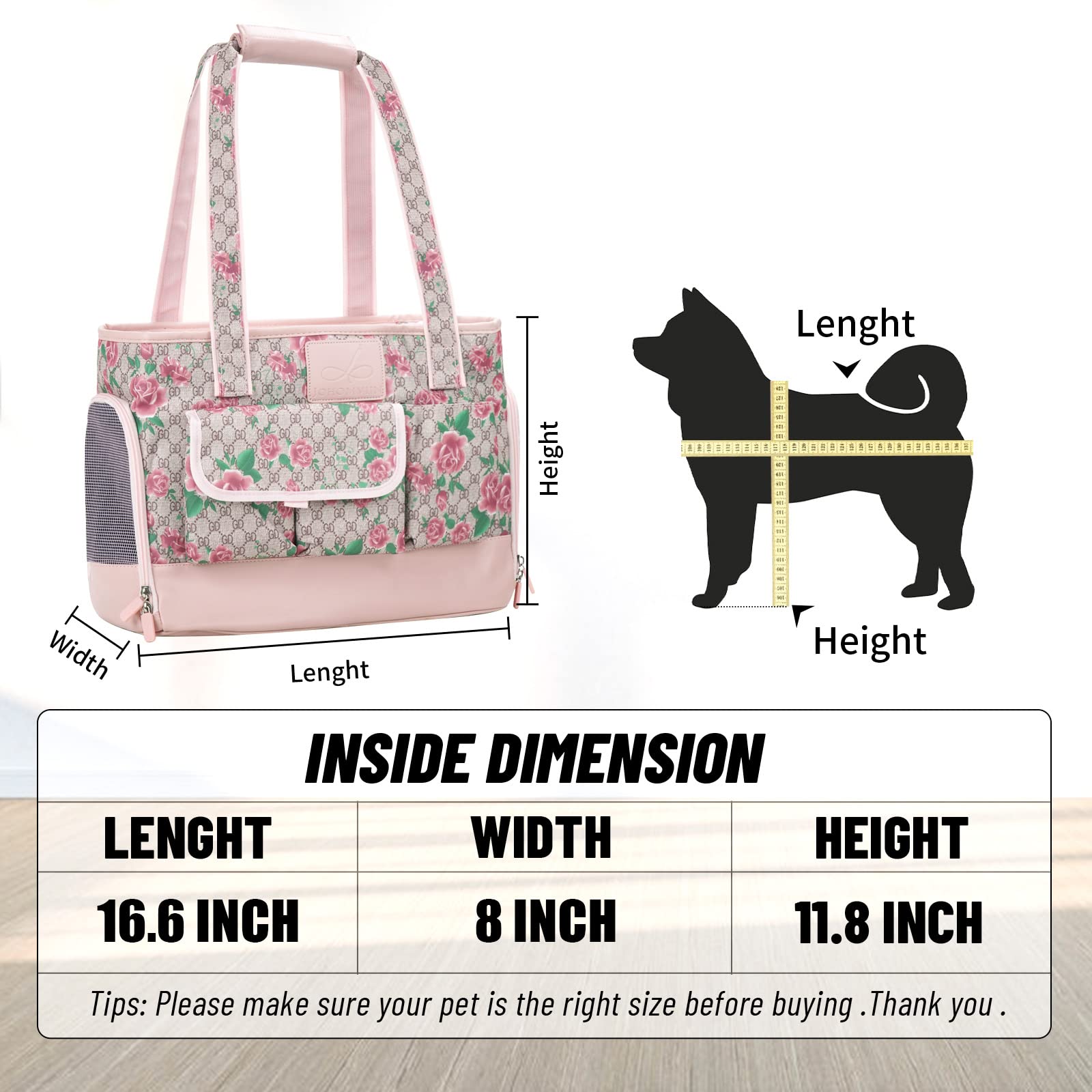 Johomviin Dog Carrier, Cat Carrier, Pet Carrier, Foldable Waterproof Premium Pu Leather Oxford Cloth Dog Purse, Portable Tote Bag Carrier For Small To Medium Cats And Small Dogs (Flower Pattern)