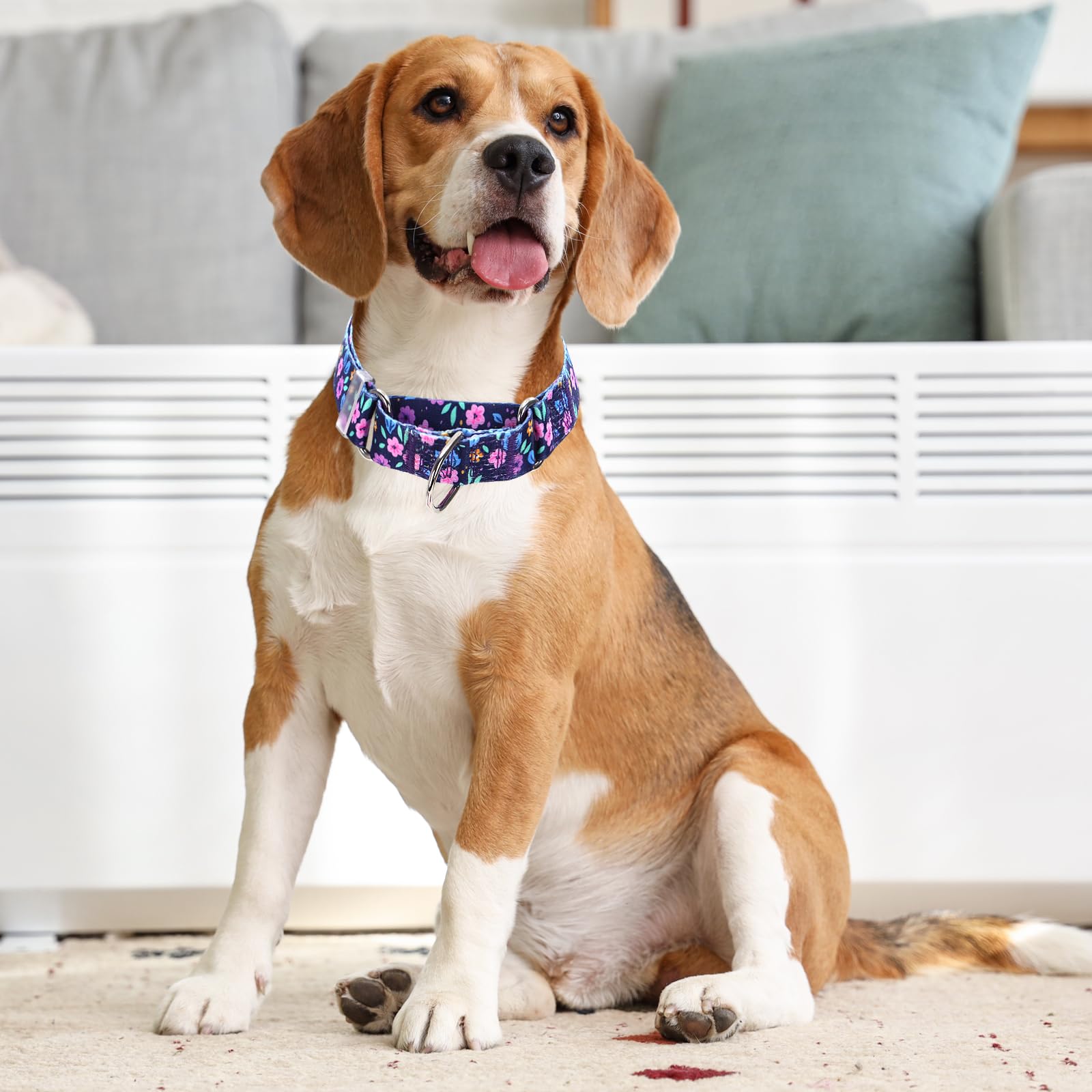 Martingale Dog Collars For Medium Large Dogs, No Slip Girl Dog Collars With Adjustable Soft Nylon And Special Bull Flower Design