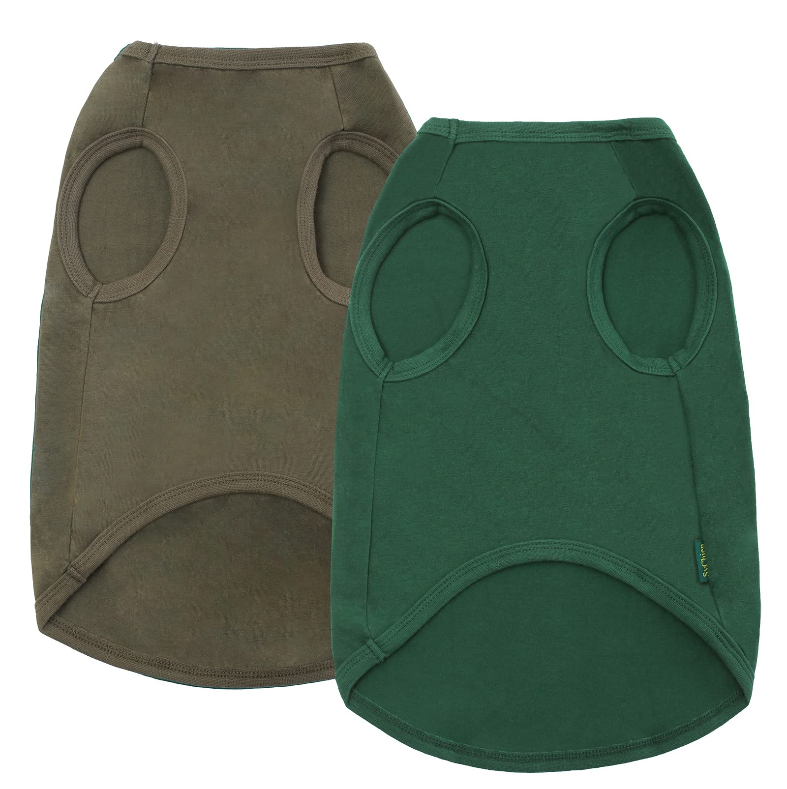 Sychien Dog Blank Shirts,Clothes For Medium Large French Bulldog,Dogs Girl Boy Cotton T Shirt,Lightweight Costume,Army & Deep Green L