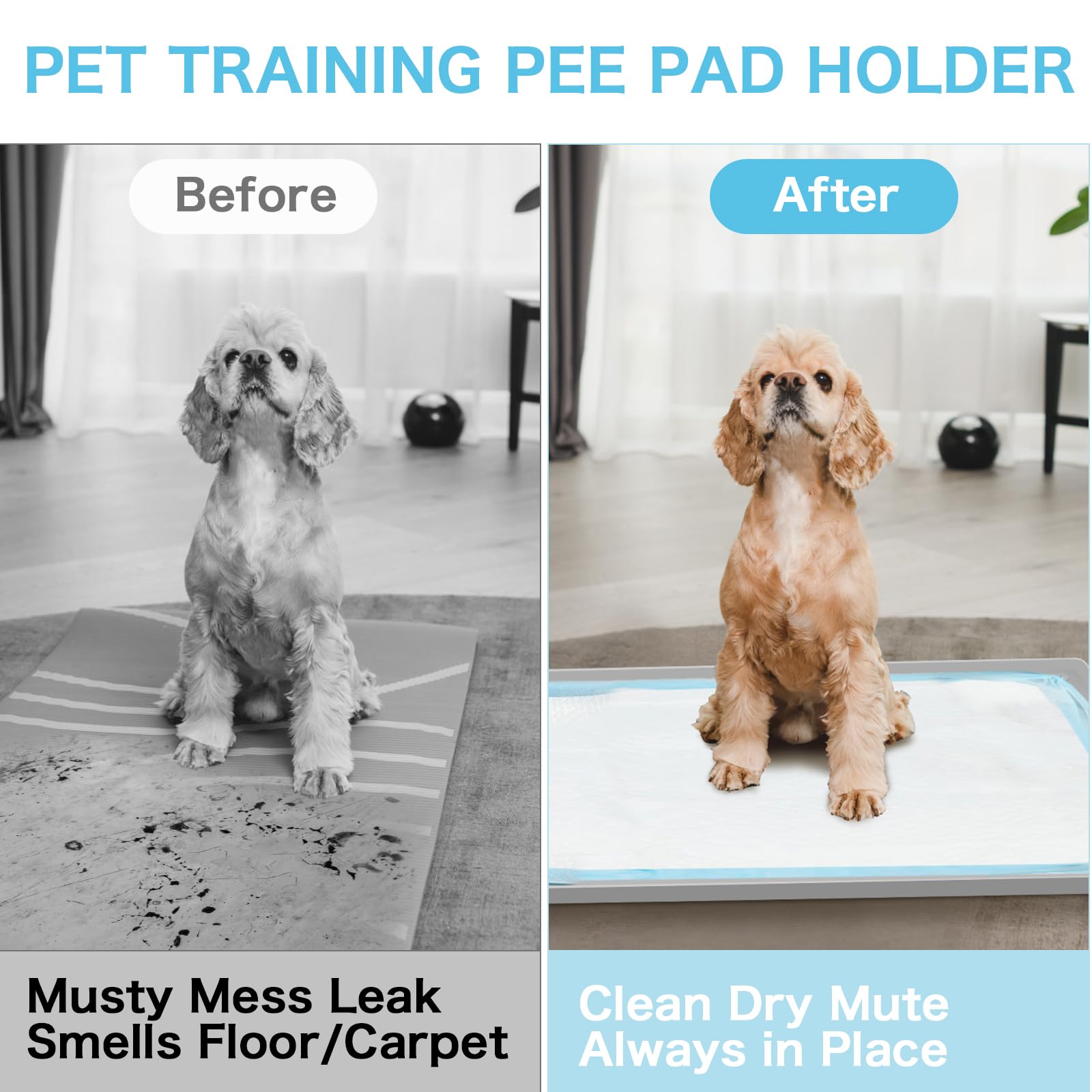 Dog Pee Pad Holder Tray, Non-Slip Puppy Pee Pad Holder, Fits Up to 35 '' X 24 '' Training Pads, High Edge Easy to Change Pee Pad