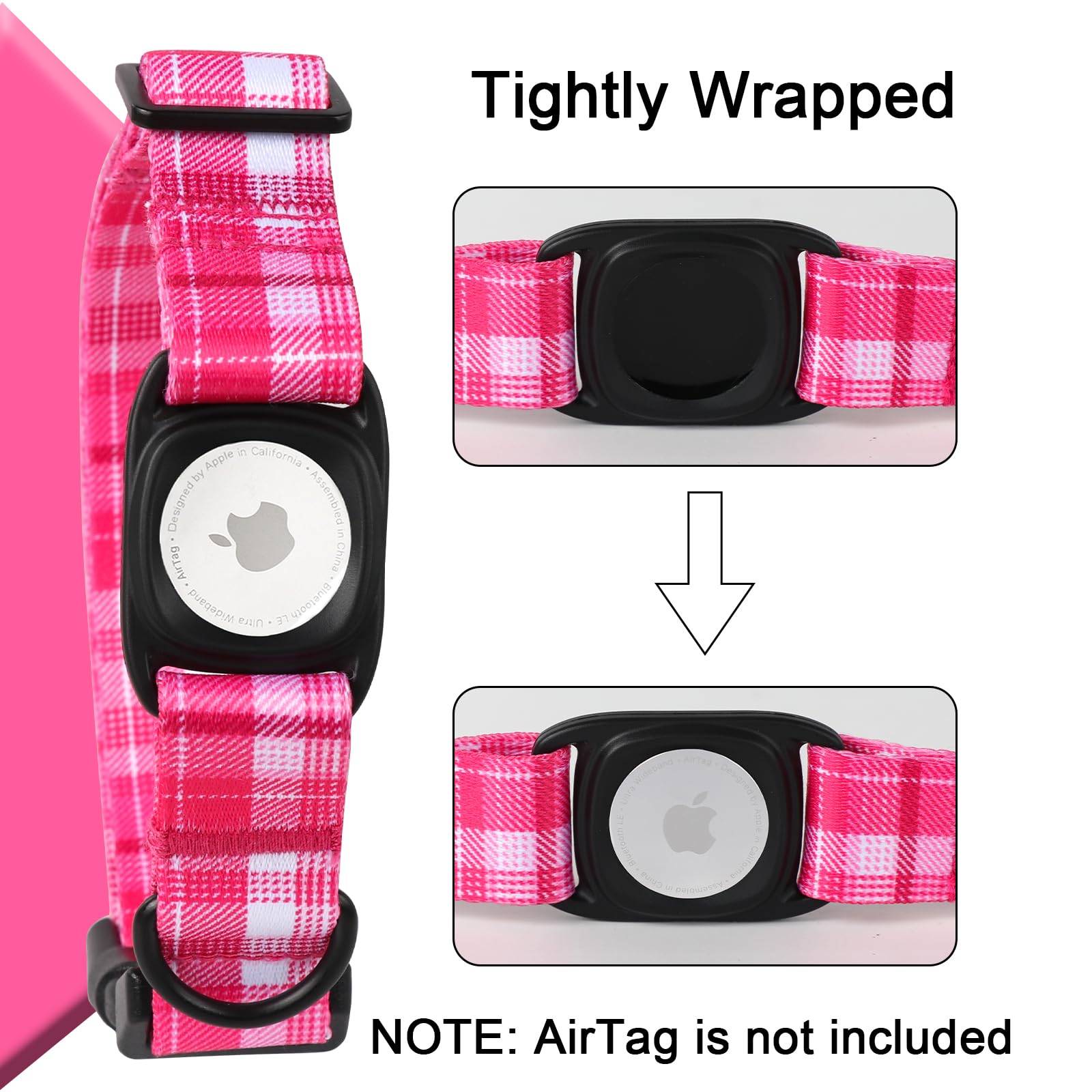 Mr.Chubbyface Dog Collar With Apple Airtag Holder Red And White Plaid Dog Collar For Small Medium Large Boy Girl Dogs