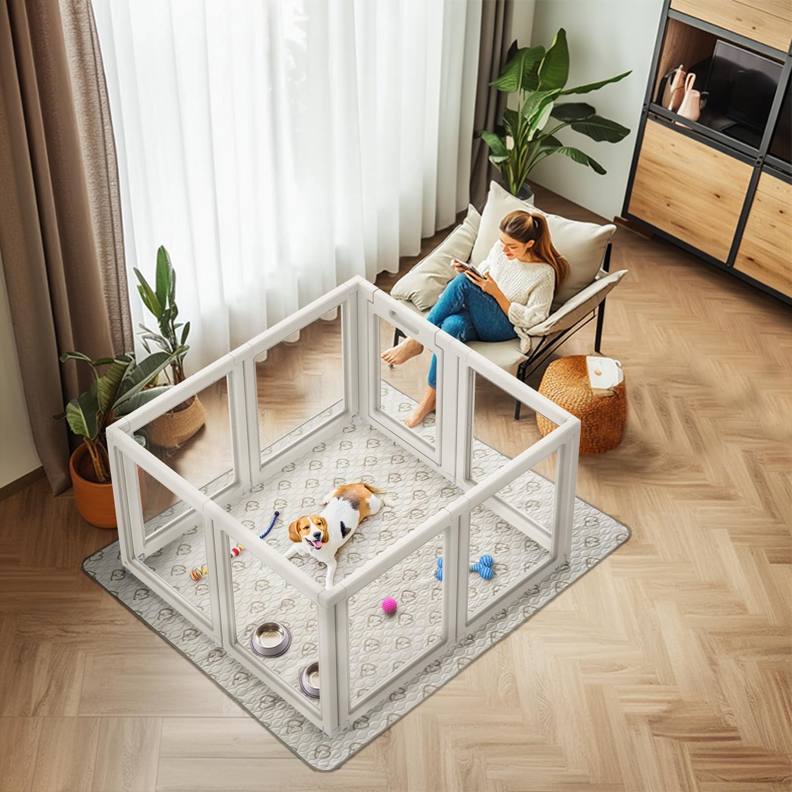 Fxw Auraspace Acrylic Indoor Dog Playpen For Small And Medium Dogs, 30 Inch, 8 Panels, White
