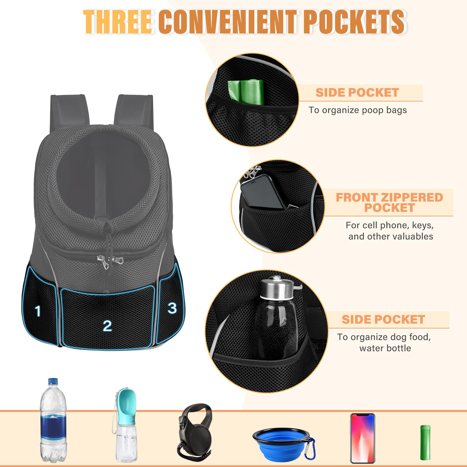 YUDODO Dog Carrier Backpack Pet Dog Carrier Front Pack Breathable Head Out Reflective Safe Warm Doggie Carrier Backpack for Smal