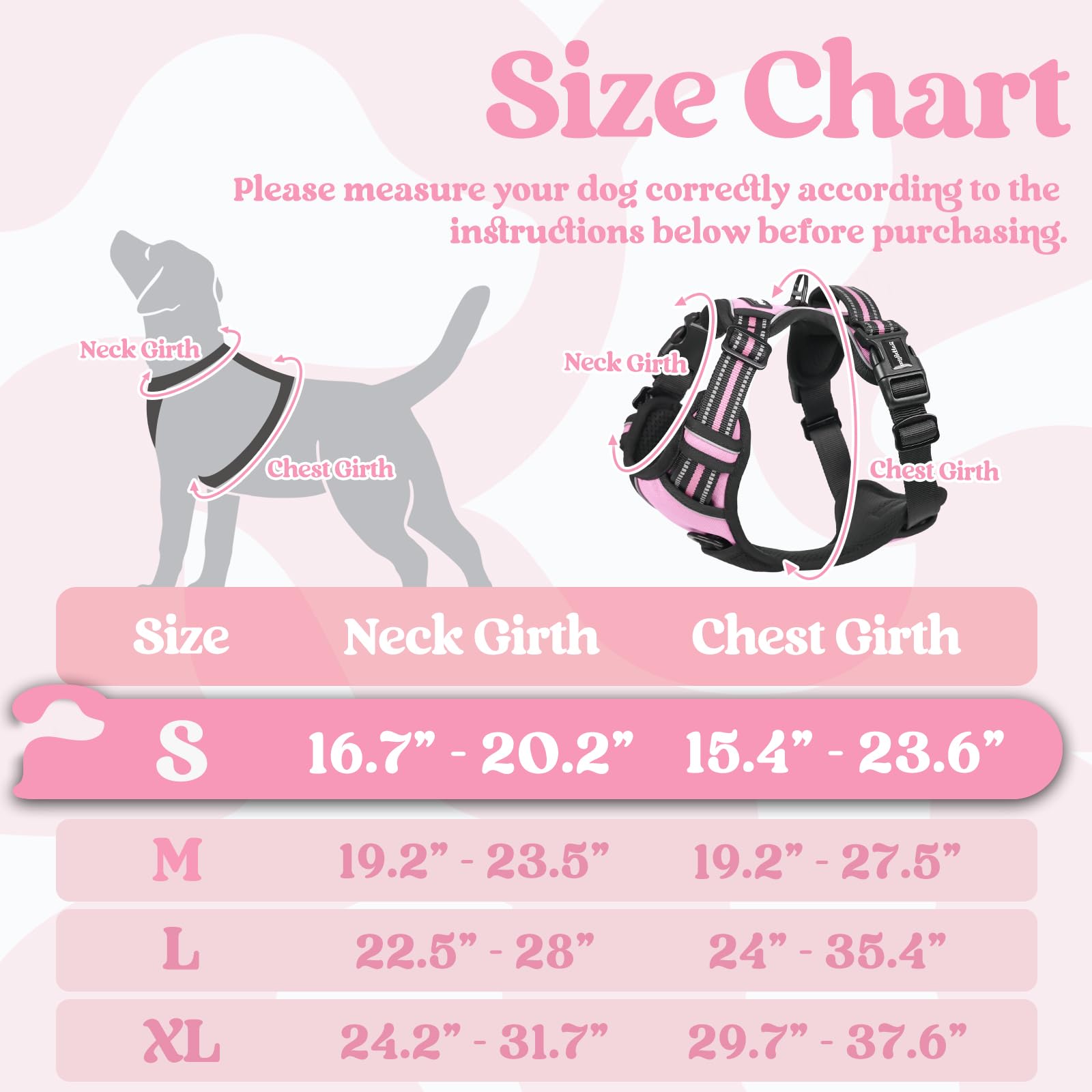 Rabbitgoo Dog Harness Small Sized, No Pull Pet Harness With 3 Buckles, Adjustable Soft Padded Pooch Vest With Instant Control Handle, Easy Walking Reflective Pet Vest For Small Dogs, Pink, S