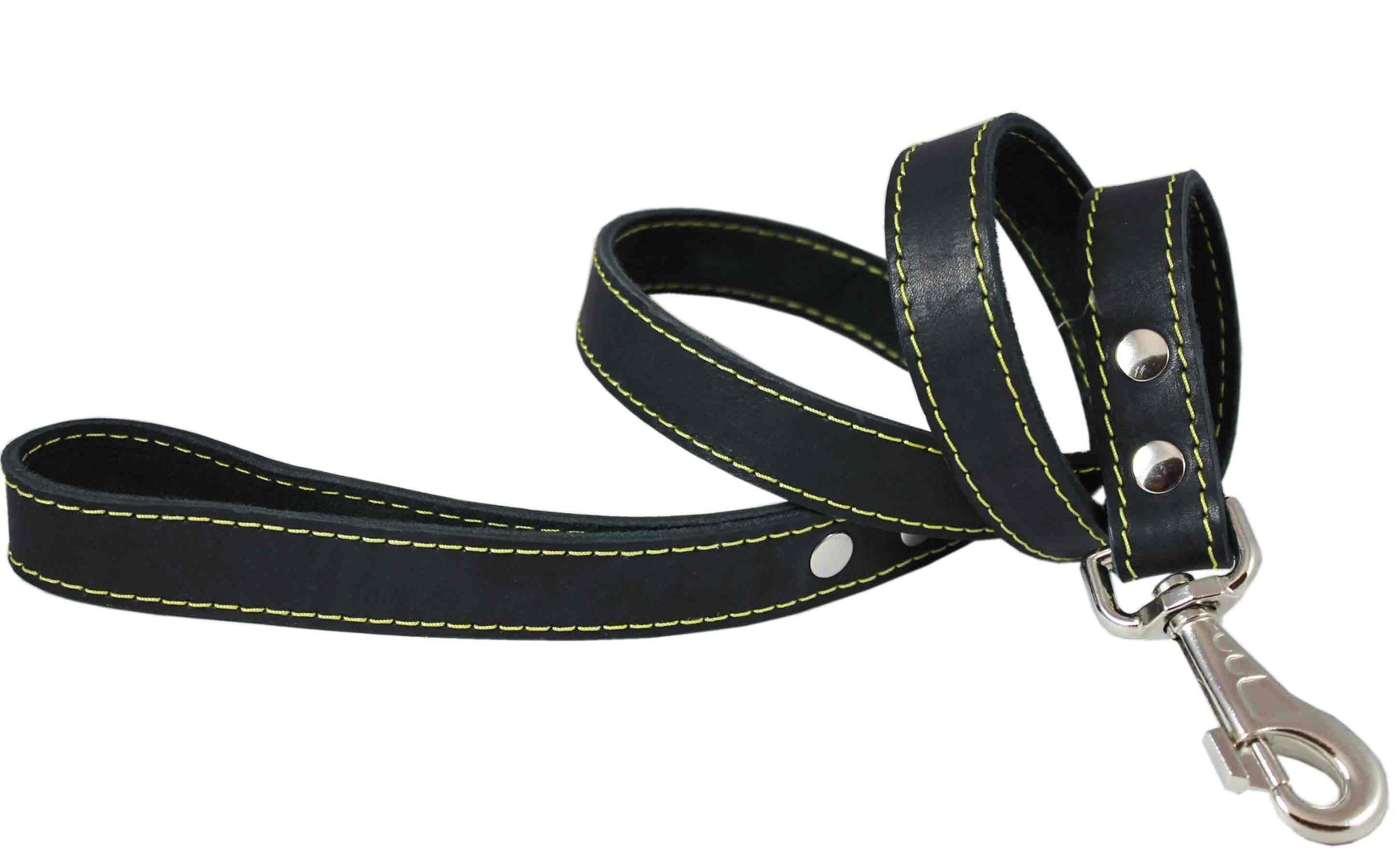 4' Classic Genuine Leather Dog Leash 1 Wide For Largest Breeds Black