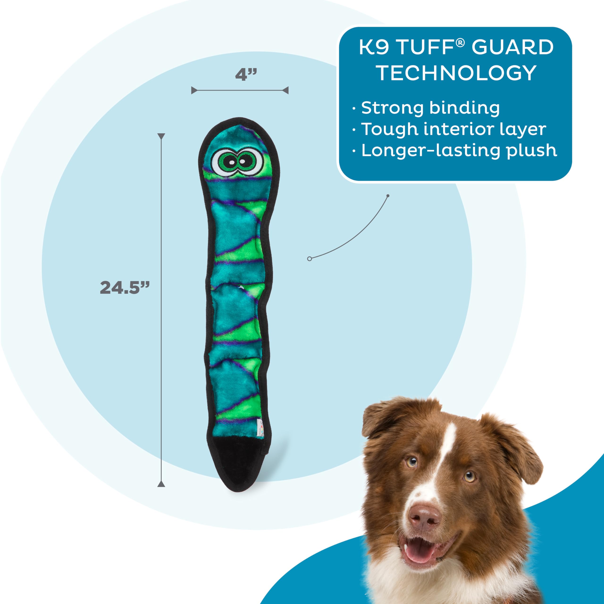 Outward Hound Durablez Tough Plush Squeaky Dog Toy, Snake, Blue, Large