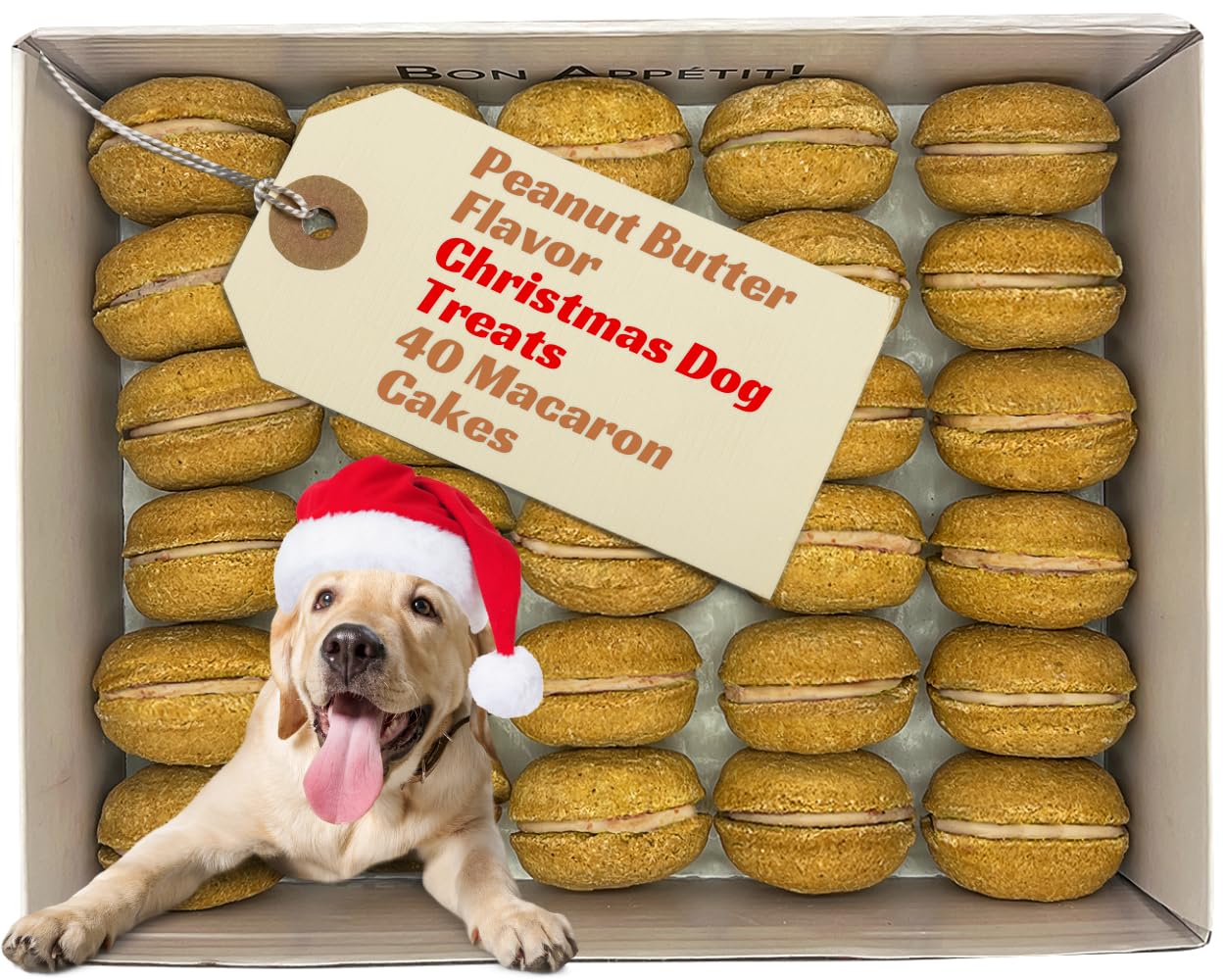 Bonne et Filou Dog Treats Peanut Butter Cupcakes - Gourmet Macaron Cakes, 40 Count Bulk Pack - Healthy & Delicious Human Grade S