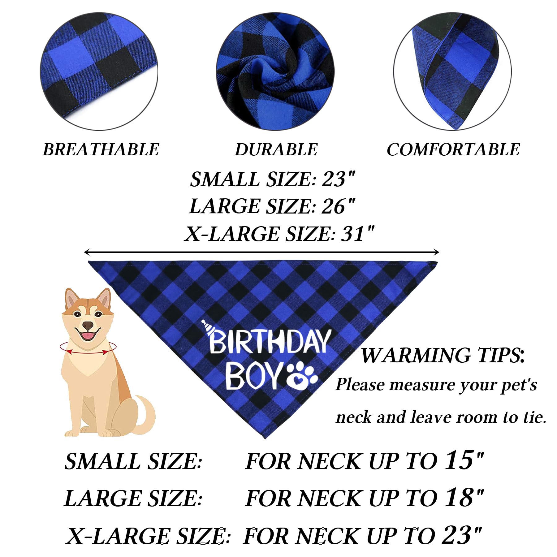 Stmk Dog Birthday Bandana, Multi Sizes Dog Birthday Boy Bandana For Small Medium Large Dogs Pets (X-Large, Blue)