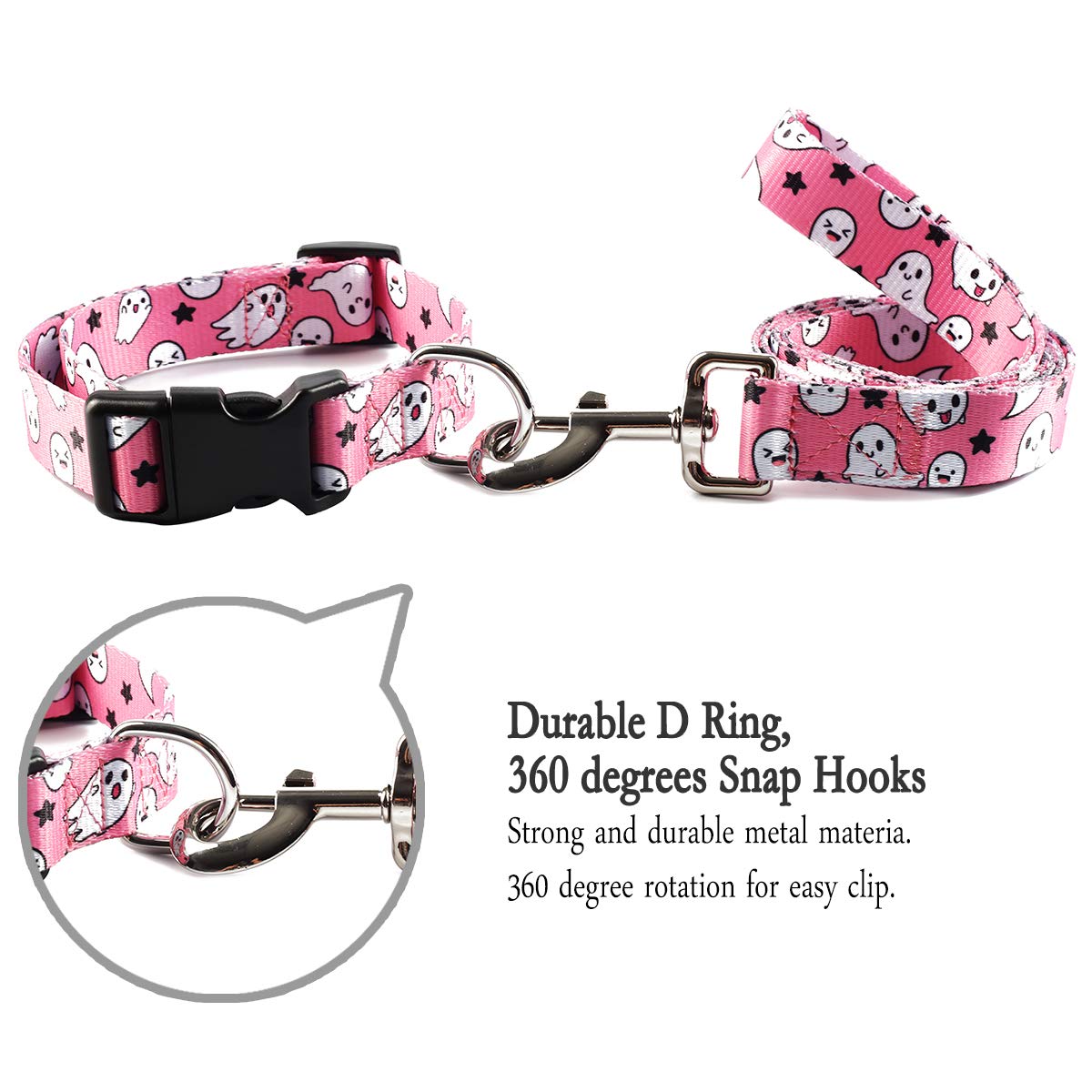 Impoosy2Pcs Dog Halloween Collar With Pet Ghost Leash Set Cat Gift Adjustable Dog Cute Collars For Small Medium Large Pets Dogs Cats (X-Lrge, Pink)
