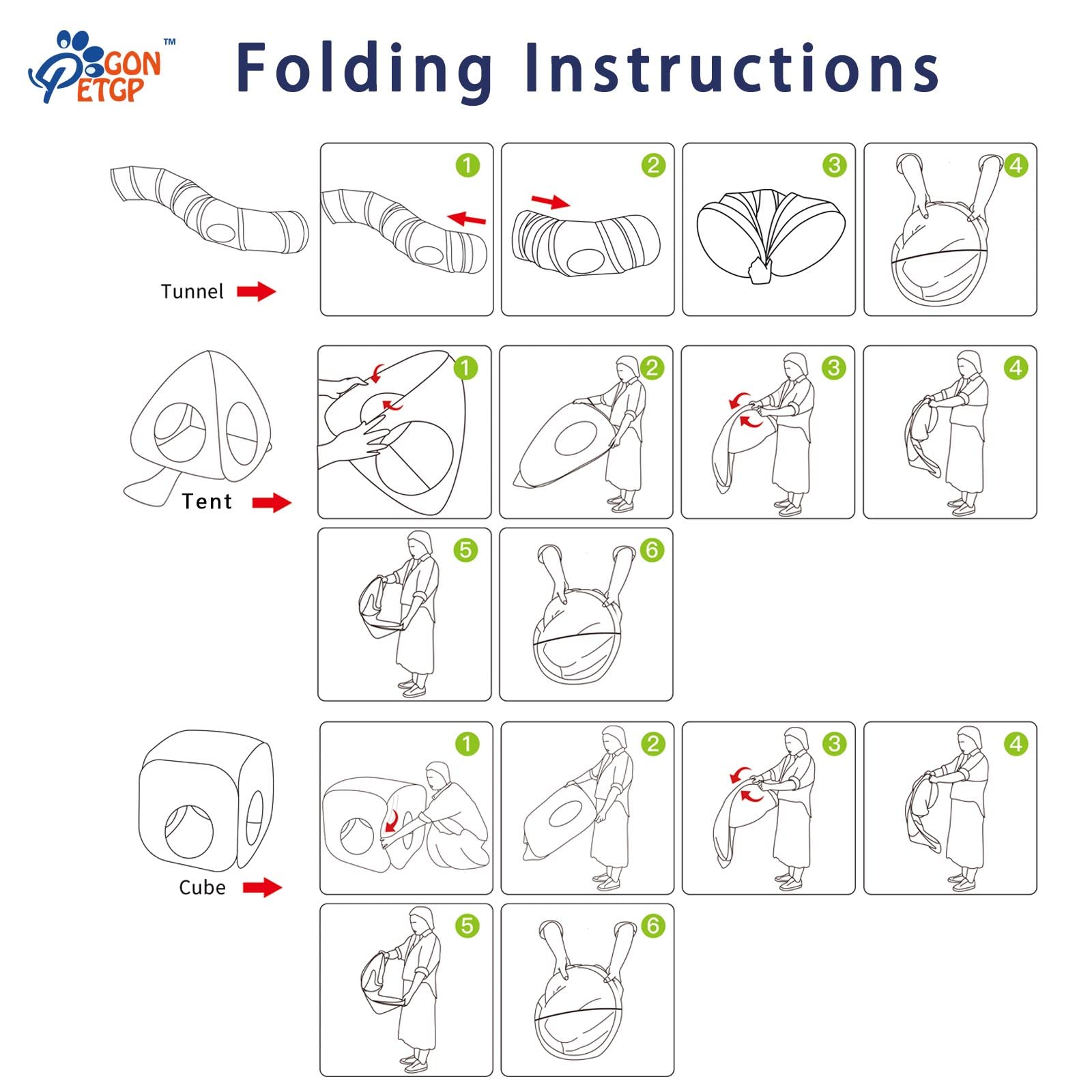 Gonpetgp Cat Tunnel For Indoor Cats With Cube Tent Toys Combo, Crinkle Paper Collapsible Interactive Pet Cat Tubes With Play Ball And Bell For Puppy, Kitty, Kitten, Rabbit (3 In 1 Set