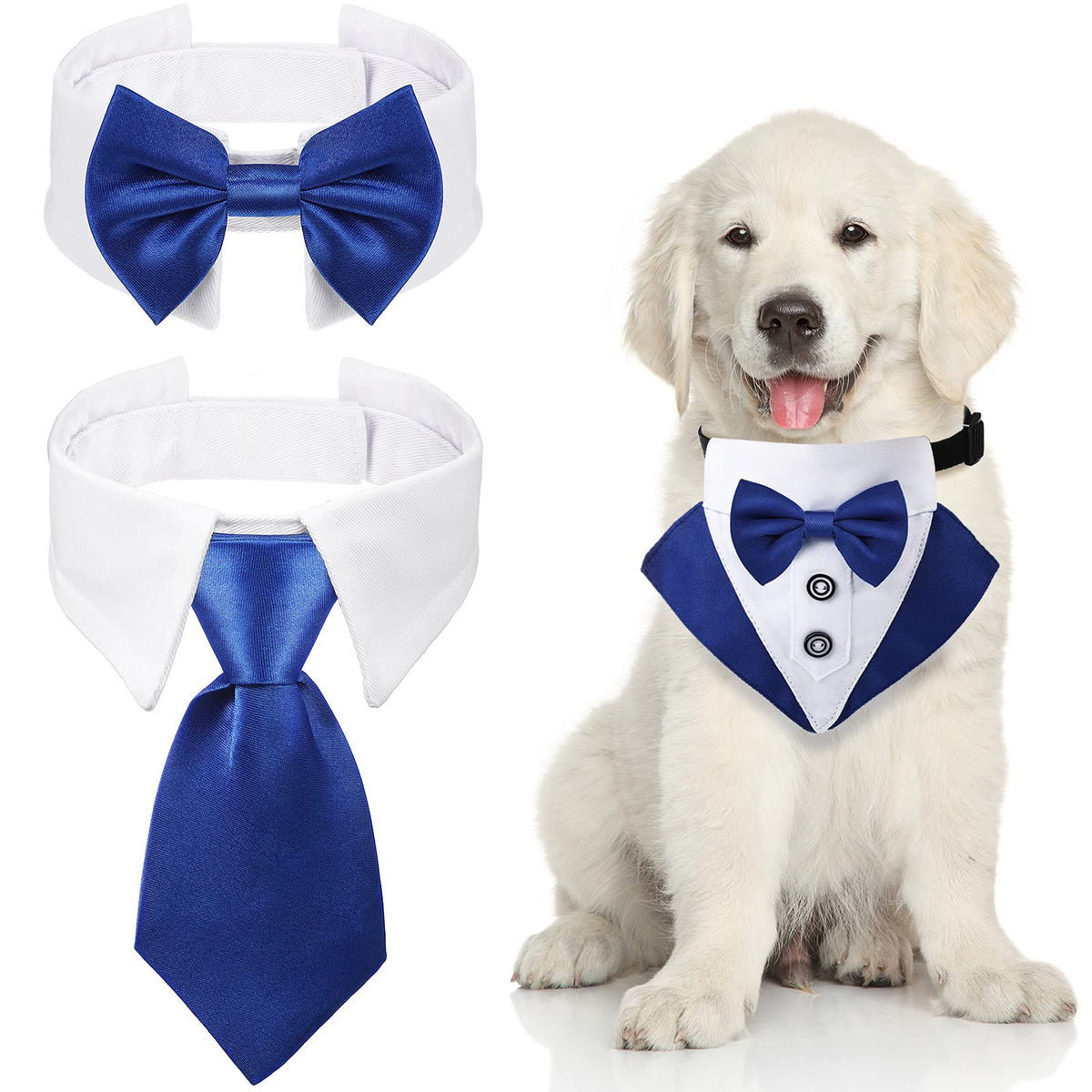 Frienda 3 Pieces Formal Dog Tuxedo Wedding Dog Bandana Set Include Dog Neckties Formal Pet Bowtie Collar Tuxedo Bow Tie Collar Dog Tuxedo Collar For Birthday Cosplay Small Dogs Cat Costumes