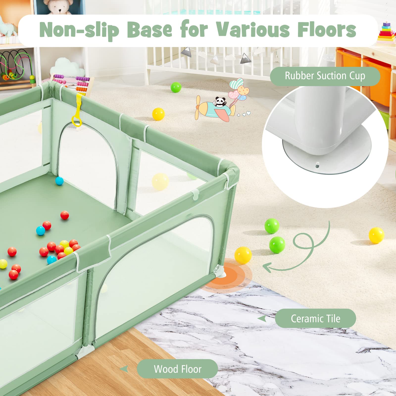 GLACER Baby Playpen 81x59, Extra Large Playard with Gate, Non-Slip Design Base, Indoor & Outdoor Kids Activity Center, Safety an