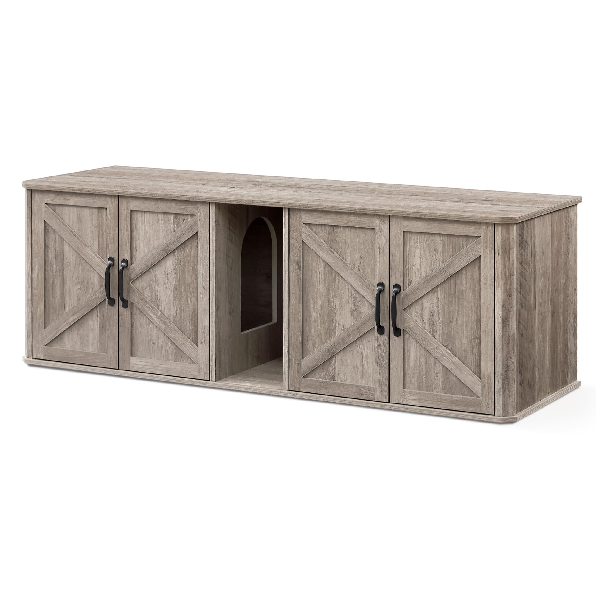 Feandrea Double Cat Litter Box Enclosure, Modern Cat Litter Box Furniture Hidden For 2 Cats, Front Entry, Cat House, Side End Ta