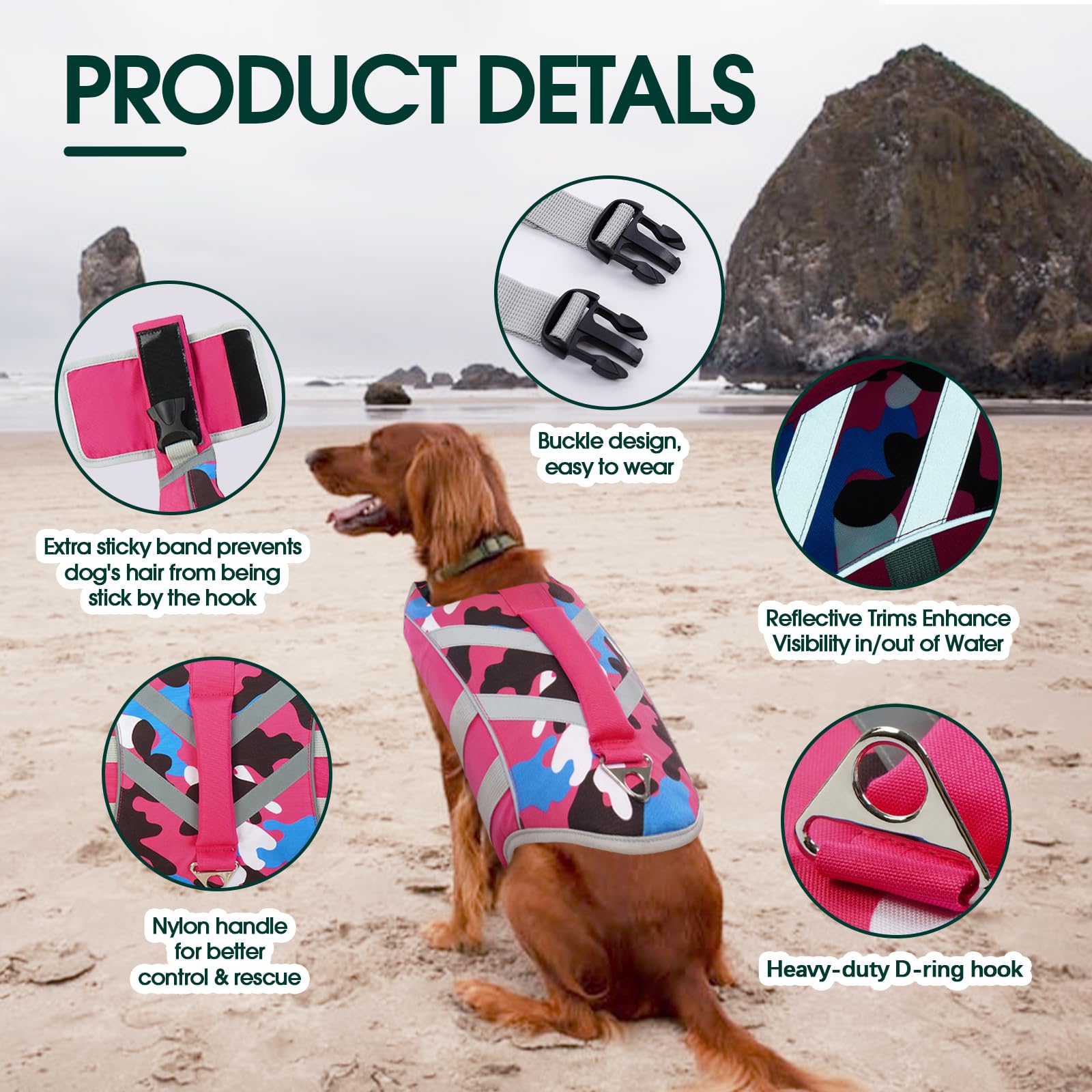 Kuoser Dog Life Jacket With Reflective Stripes - Adjustable High Visibility Vest, Ripstop Lifesaver, Pet Preserver With High Flo