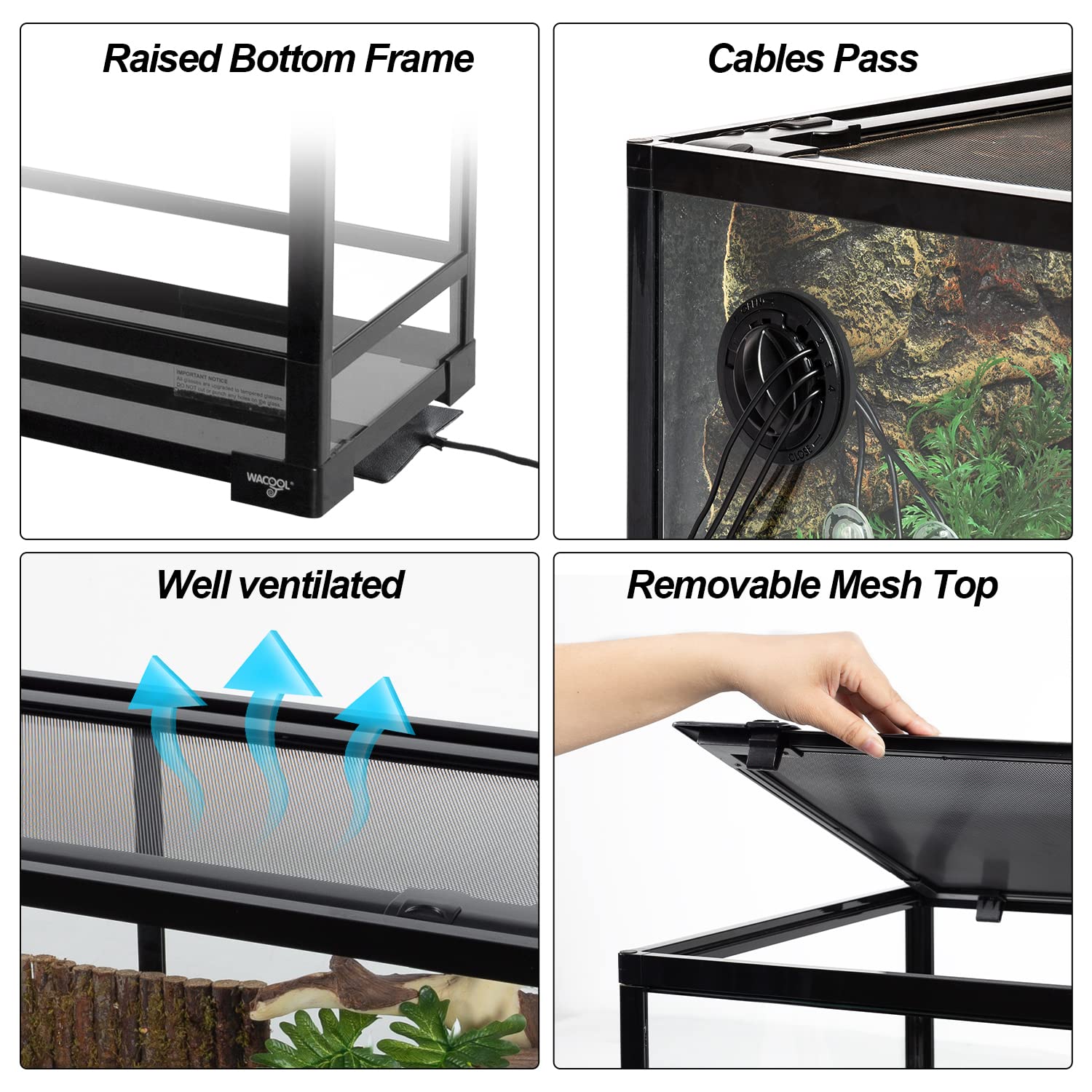Wacool Terra Large Reptile Tank 25 Gallon, 360Full Vision Glass Reptile Terrarium With Top Mesh Lid For Beaded Dragon Lizard Gec