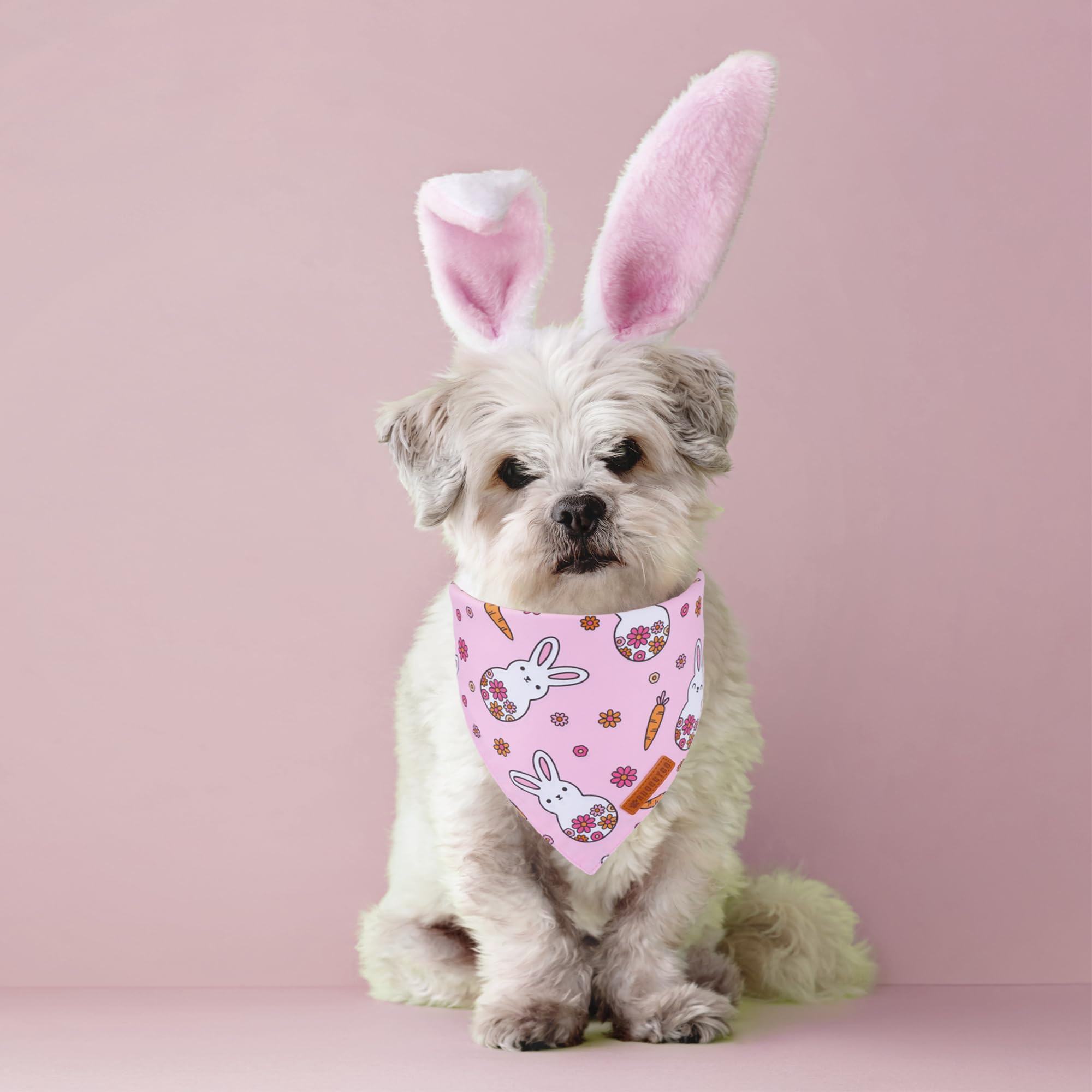 ADOGGYGO Easter Dog Bandana, Pink Bunny Scarf, Premium Durable Fabric, Adjustable Fit Female Pet Easter Bandanas for Small Dogs