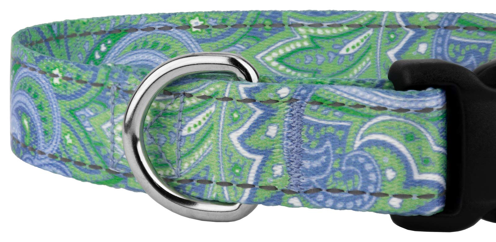 Country Brook Petz - Deluxe Green Paisley Reflective Dog Collar Collection With 9 Night Safe Designs (5/8 Inch, Small)