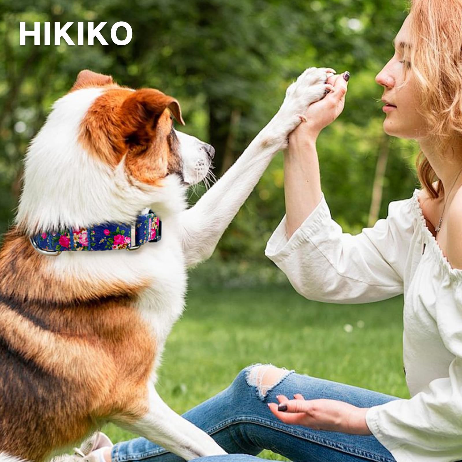 Hikiko Martingale Collar For Dogs Girl Dog Collars For Small Medium Large Dogs With Cute Female No Pull Dog Collar(Blue Rose,Med
